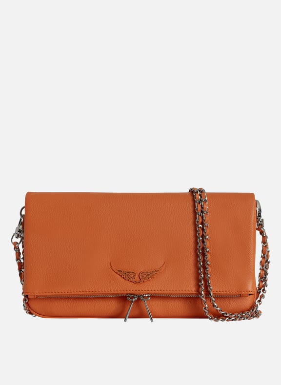 Pochette en cuir chaînes en métal rock Orange by ZADIG&VOLTAIRE ZADIG&VOLTAIRE Pochette en cuir chaînes en métal rock Orange