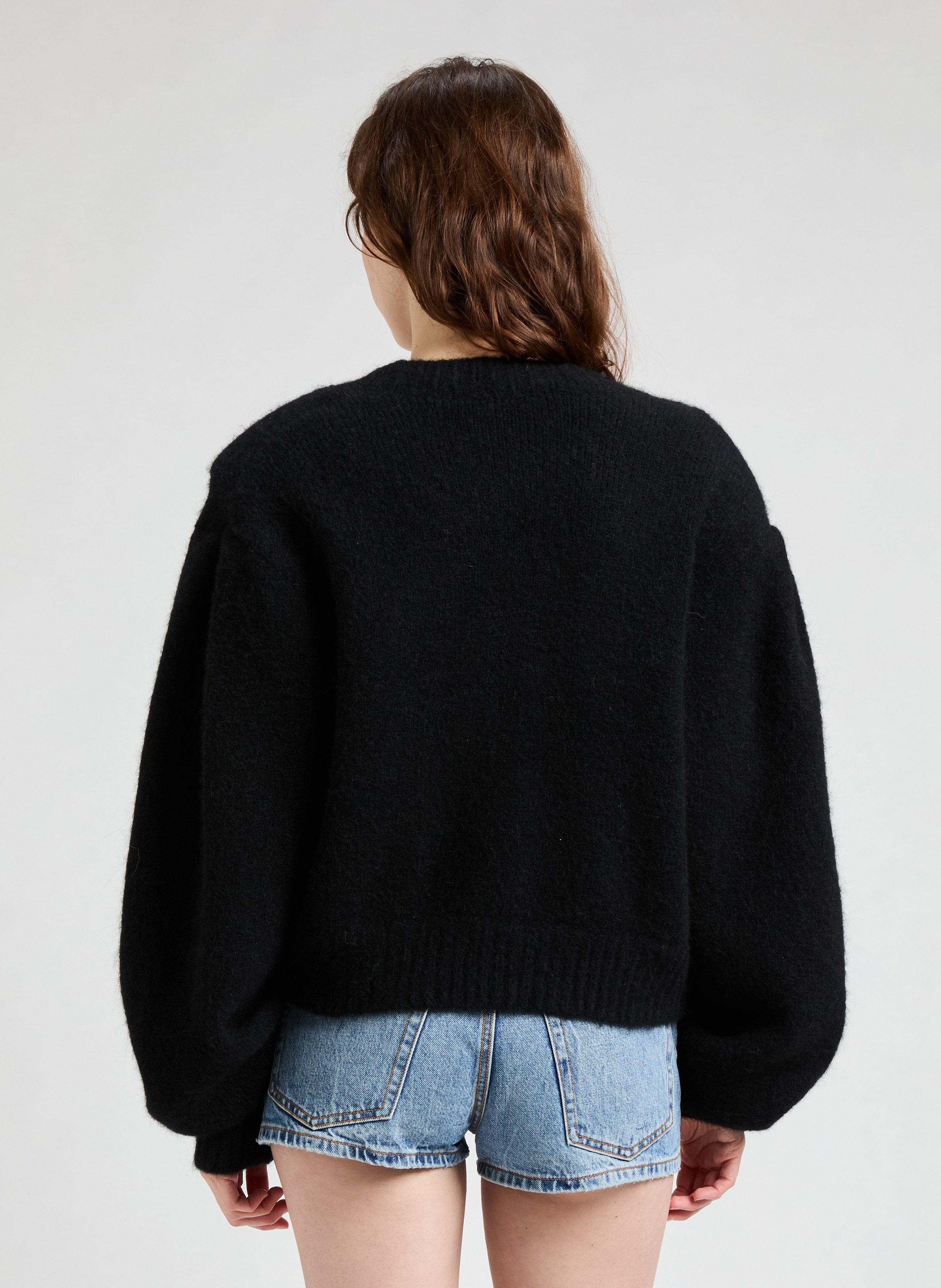 Cardigan court en laine et alpaga ROTATE Noir