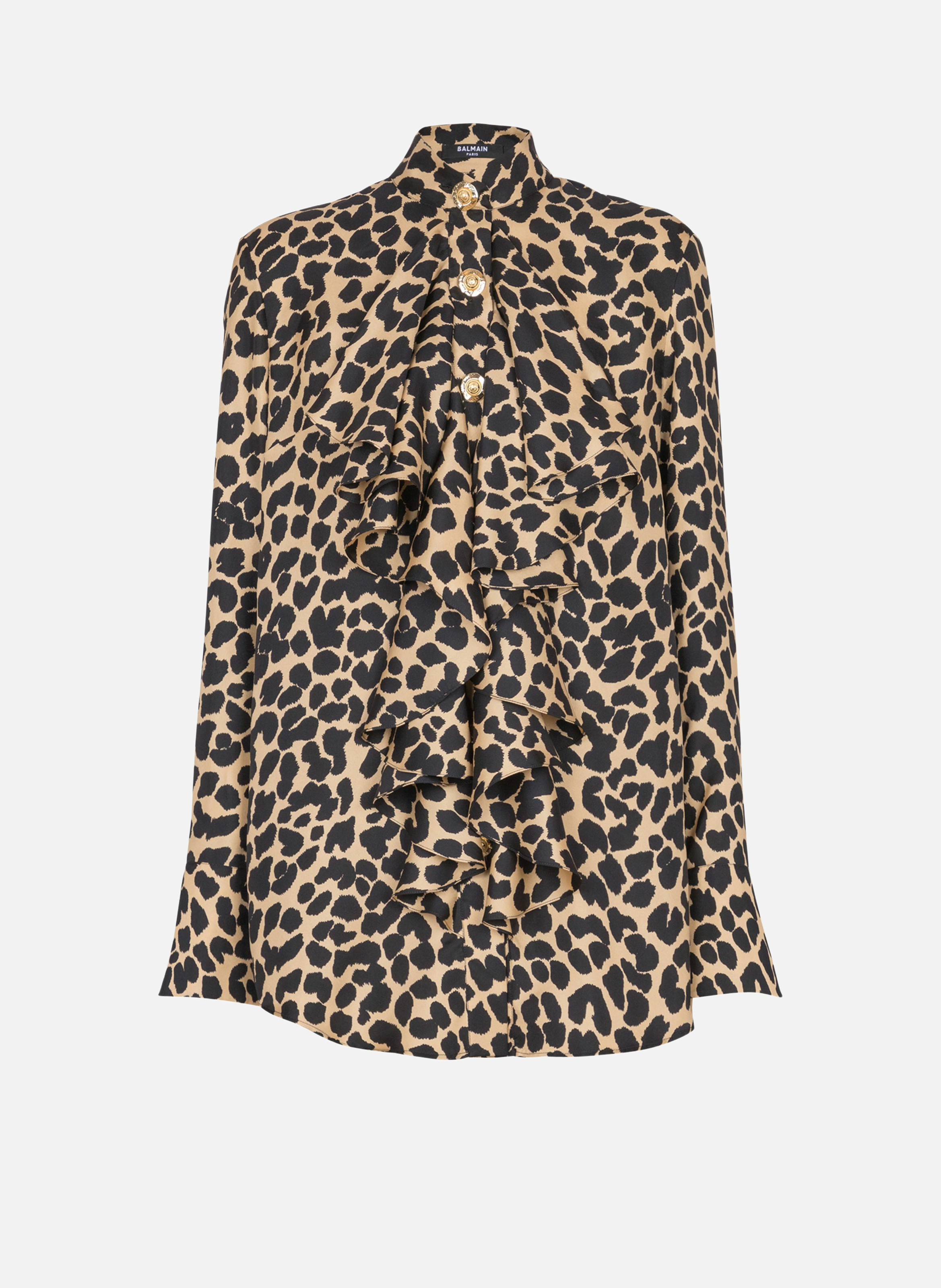 Chemise imprimée motif léopard à volants BALMAIN Noir