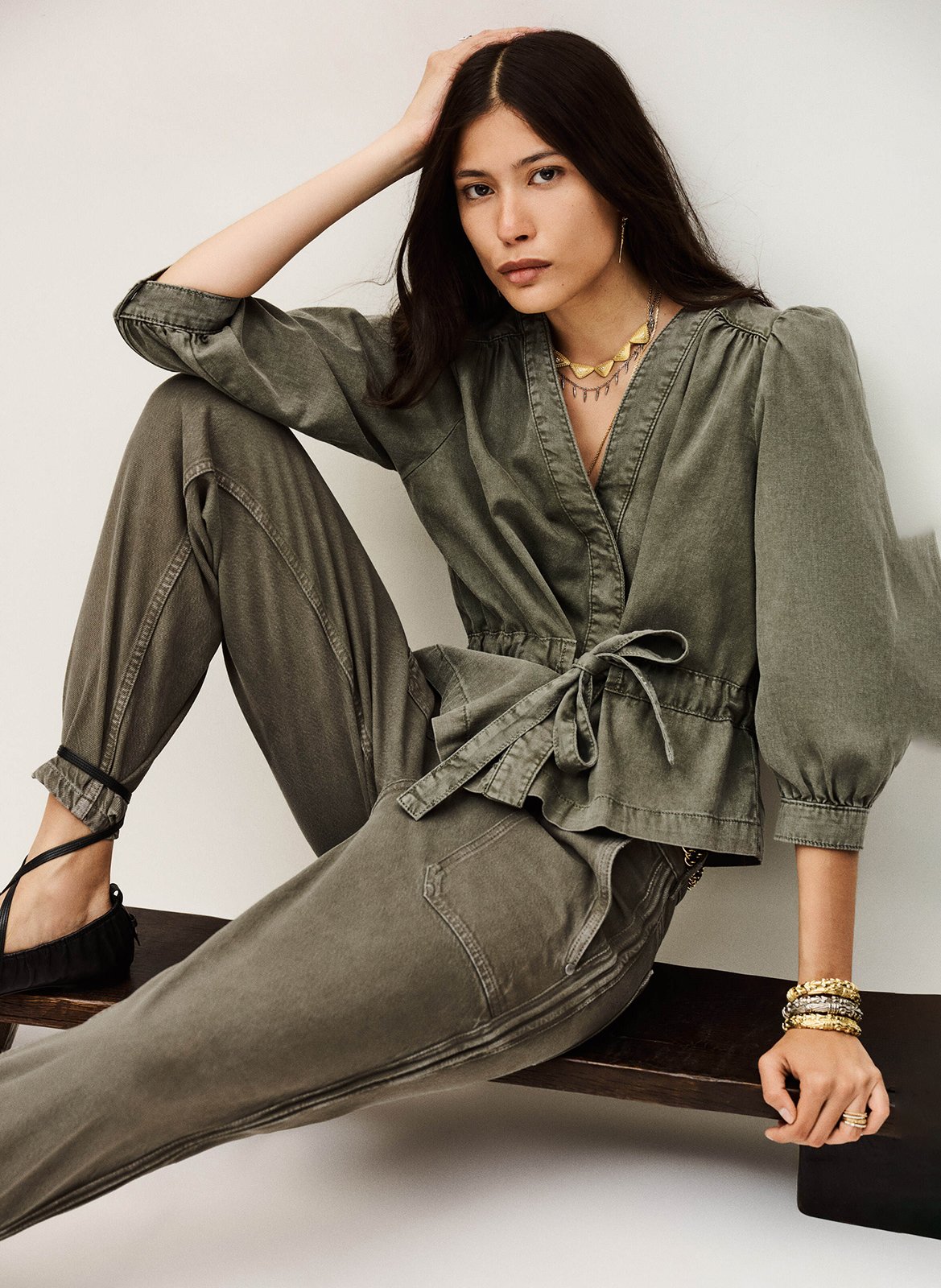 Top portefeuille en denim olavina BA&SH Kaki