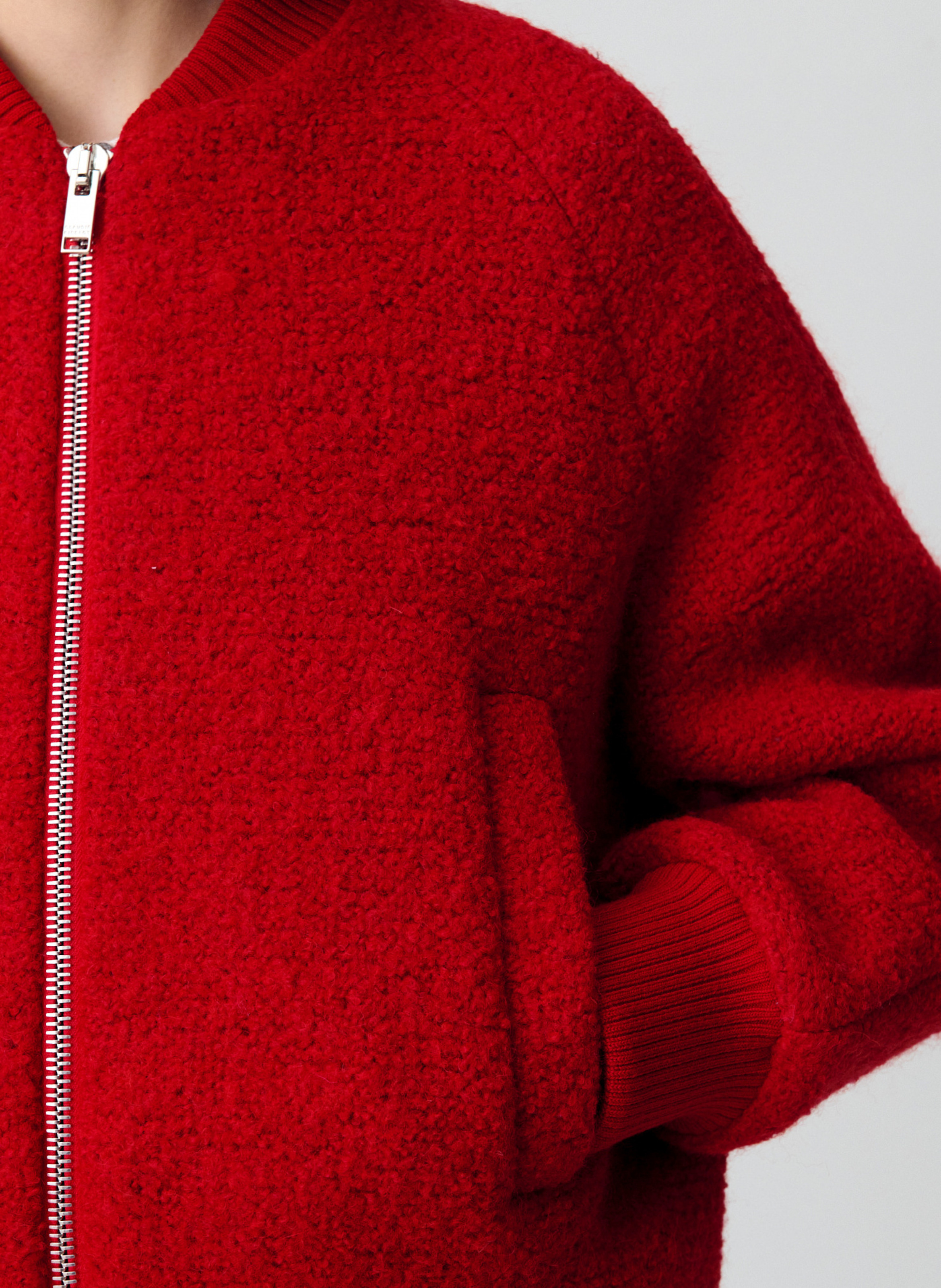 Veste zippée en laine bouclée unie CLAUDIE PIERLOT Rouge