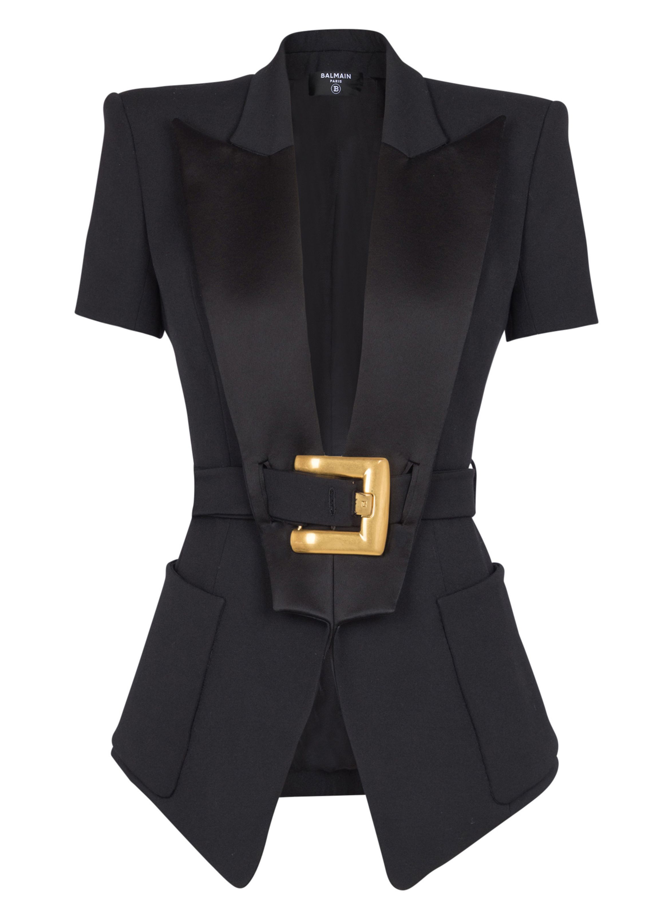 Veste en grain de poudre avec détail ceinture BALMAIN Noir