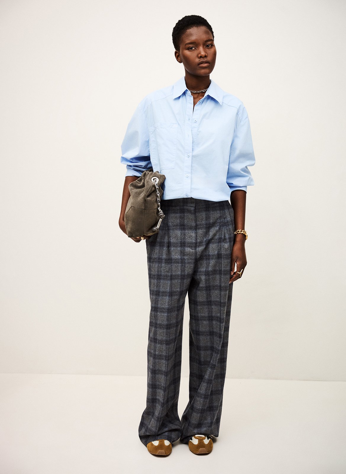 Pantalon large en laine mélangée tad BA&SH Bleu