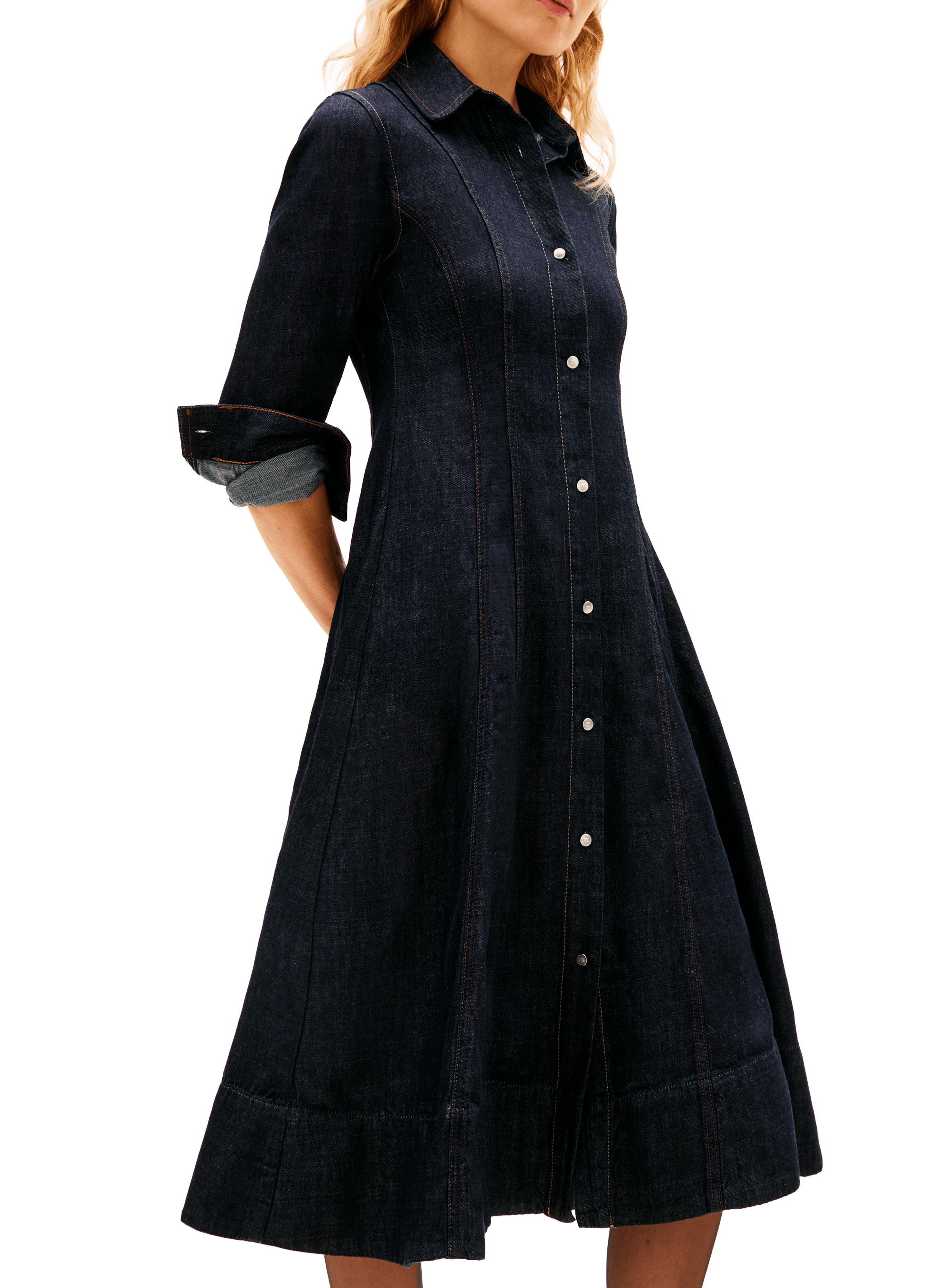 Robe chemise longue en denim de coton mélangé TOMMY HILFIGER Bleu