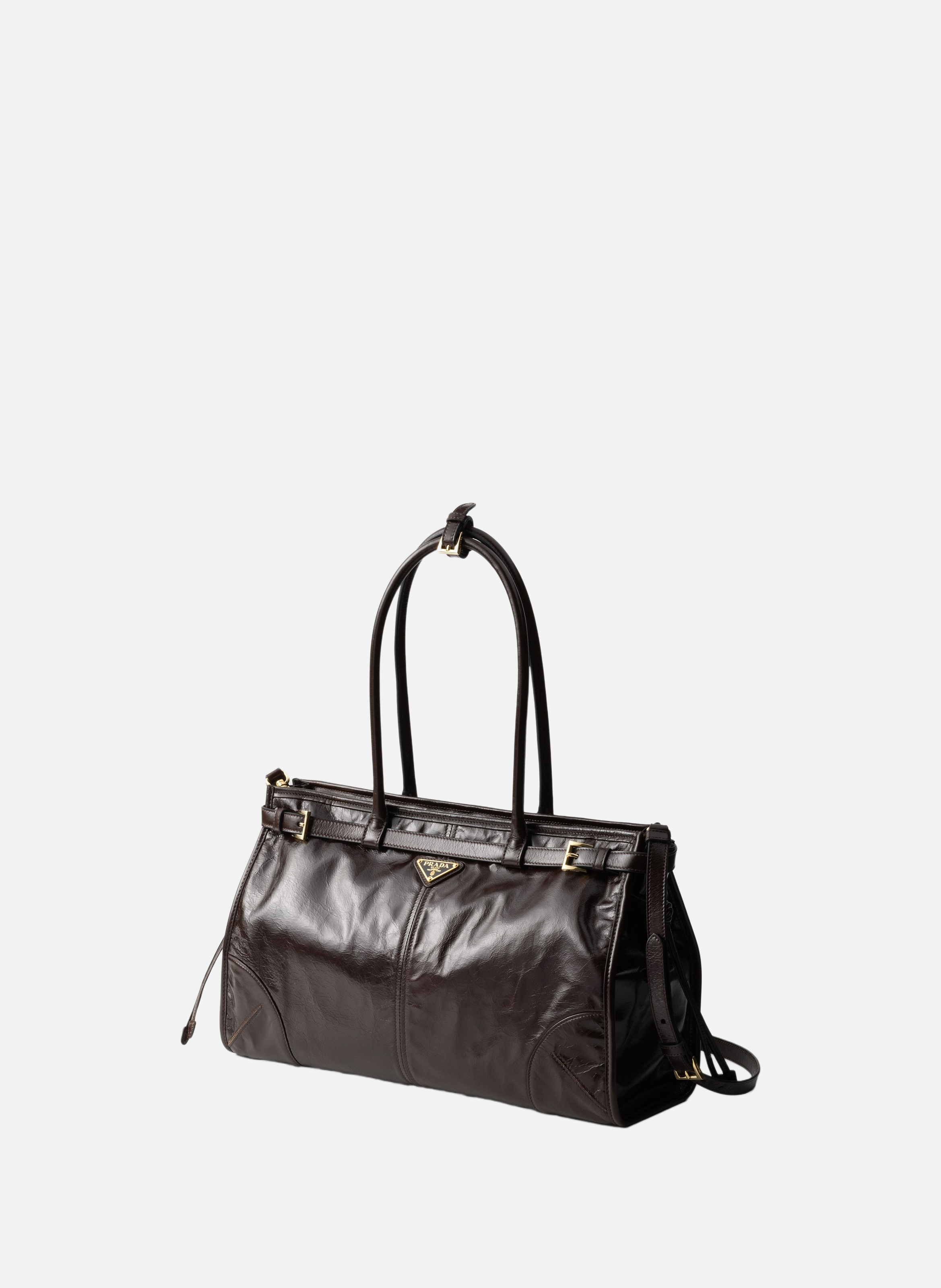 Grand sac à main prada bonnie en cuir PRADA Marron