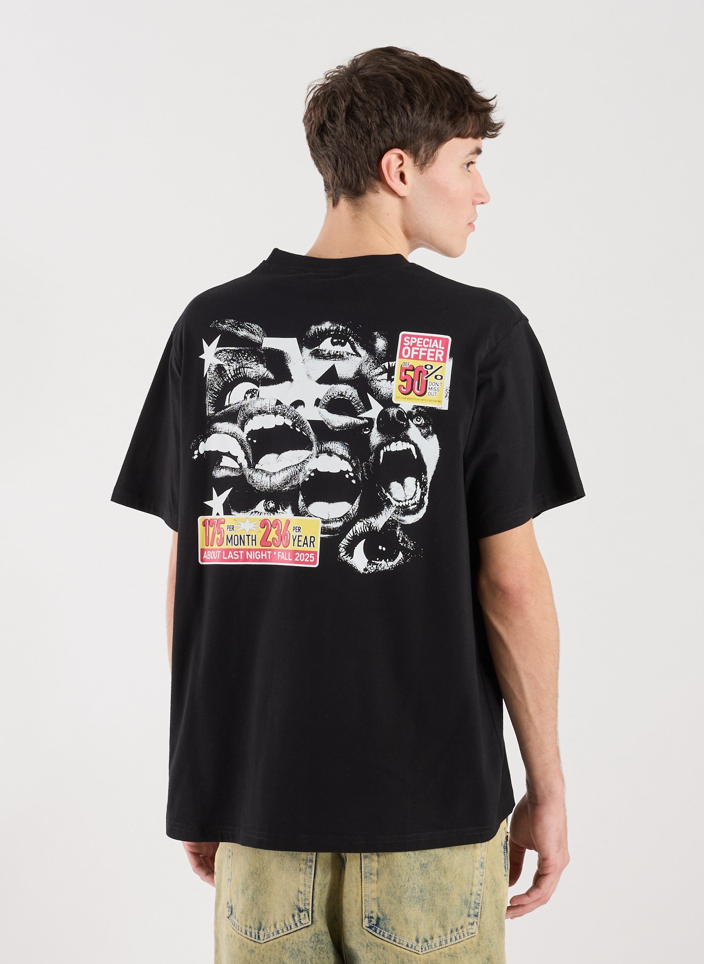 T-Shirt droit imprimé en coton JACKER. Noir