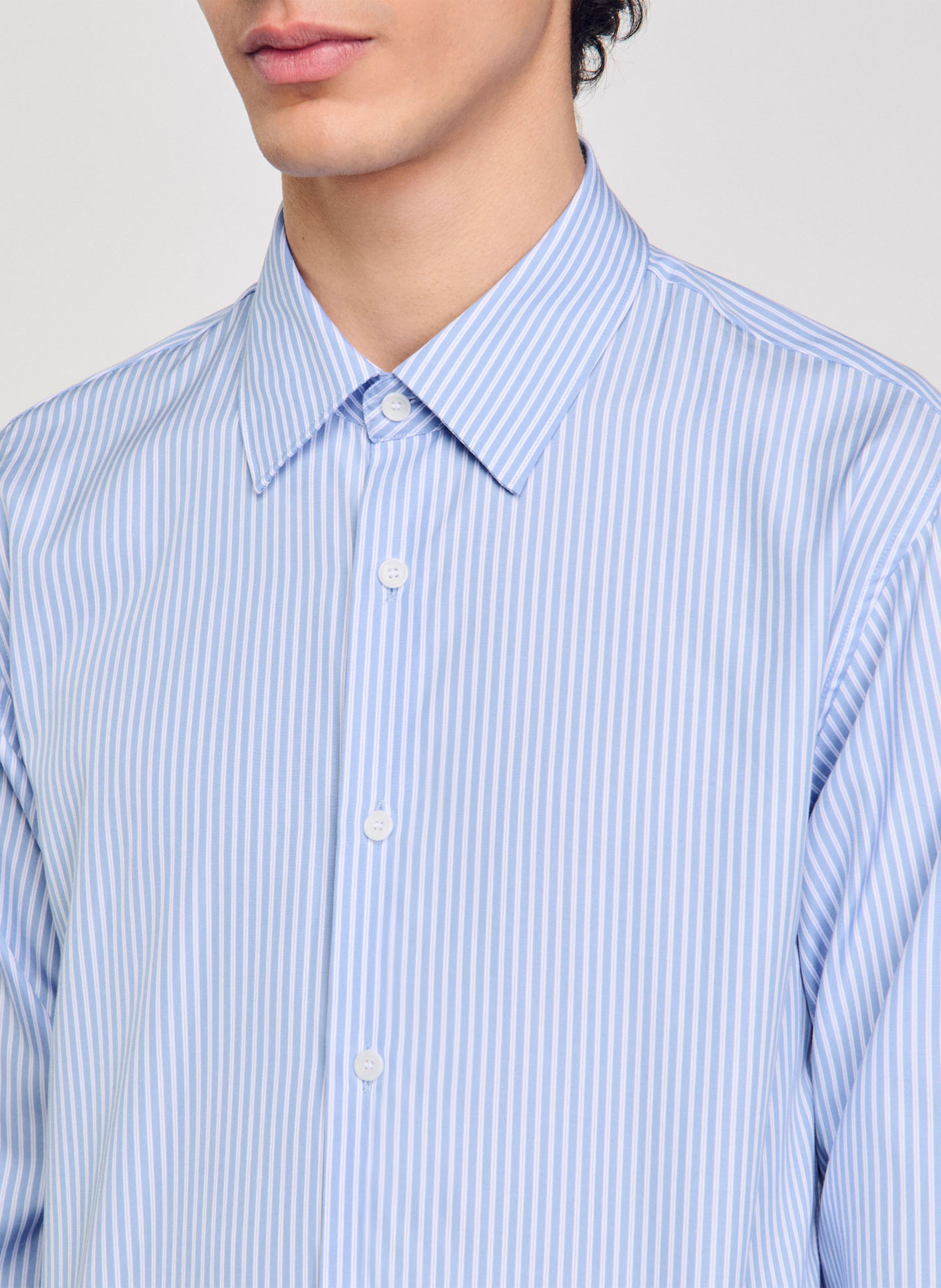 Chemise droite en coton rayé SANDRO Bleu