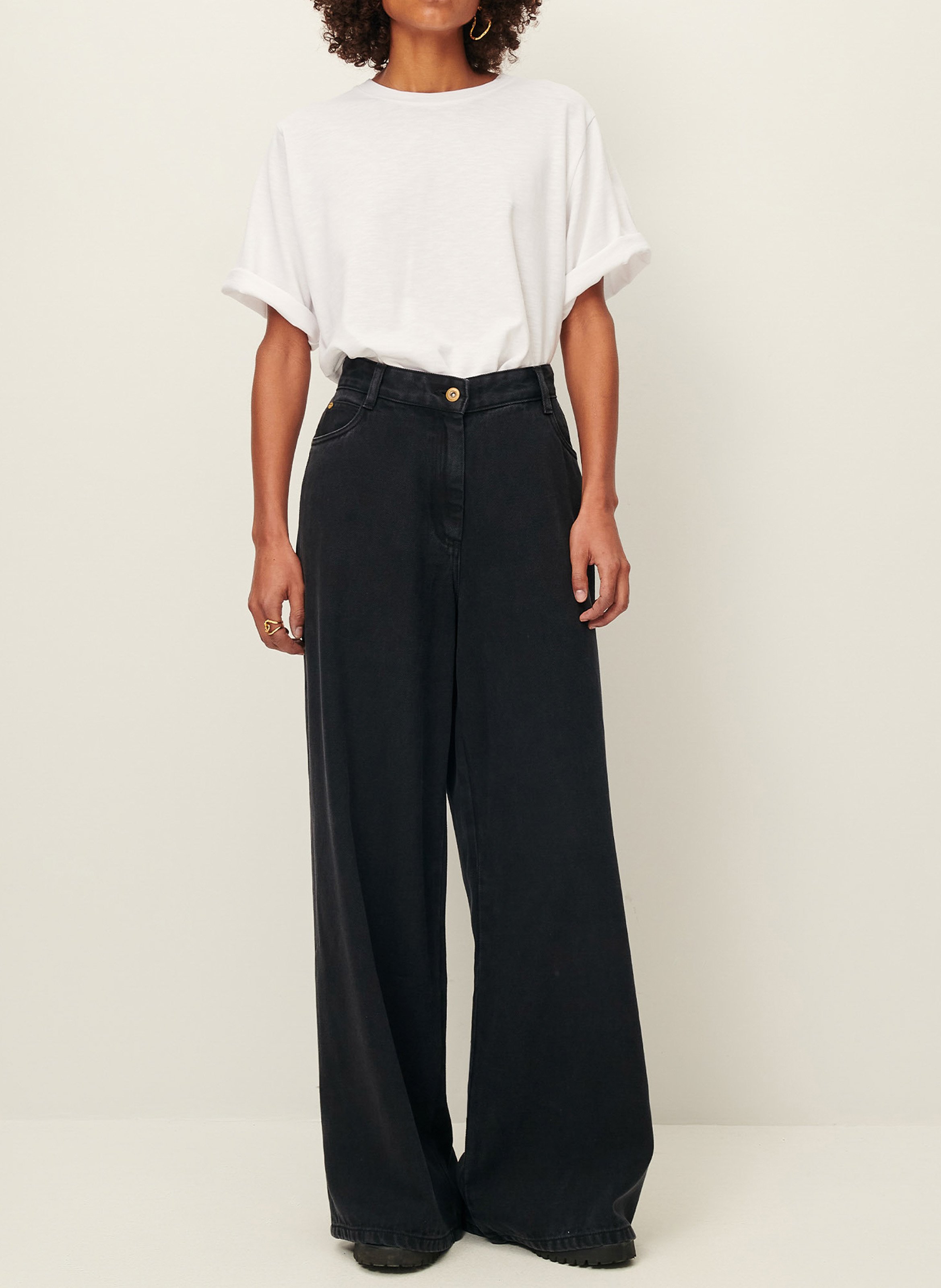 Jean ample taille haute en denim dalt SESSUN Noir