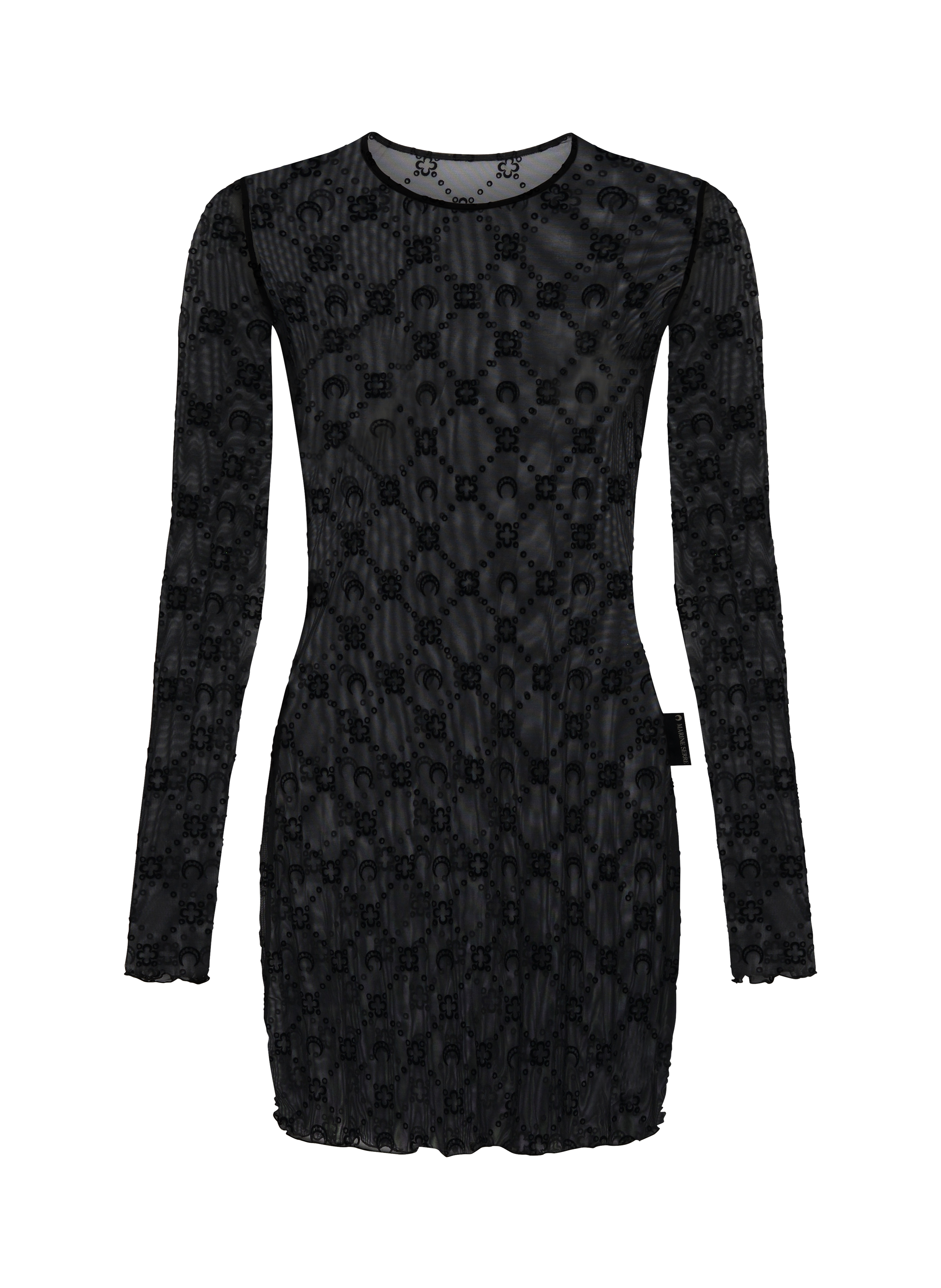 Mini-robe moonogram en mesh floqué à col rond et manches longues MARINE SERRE Noir