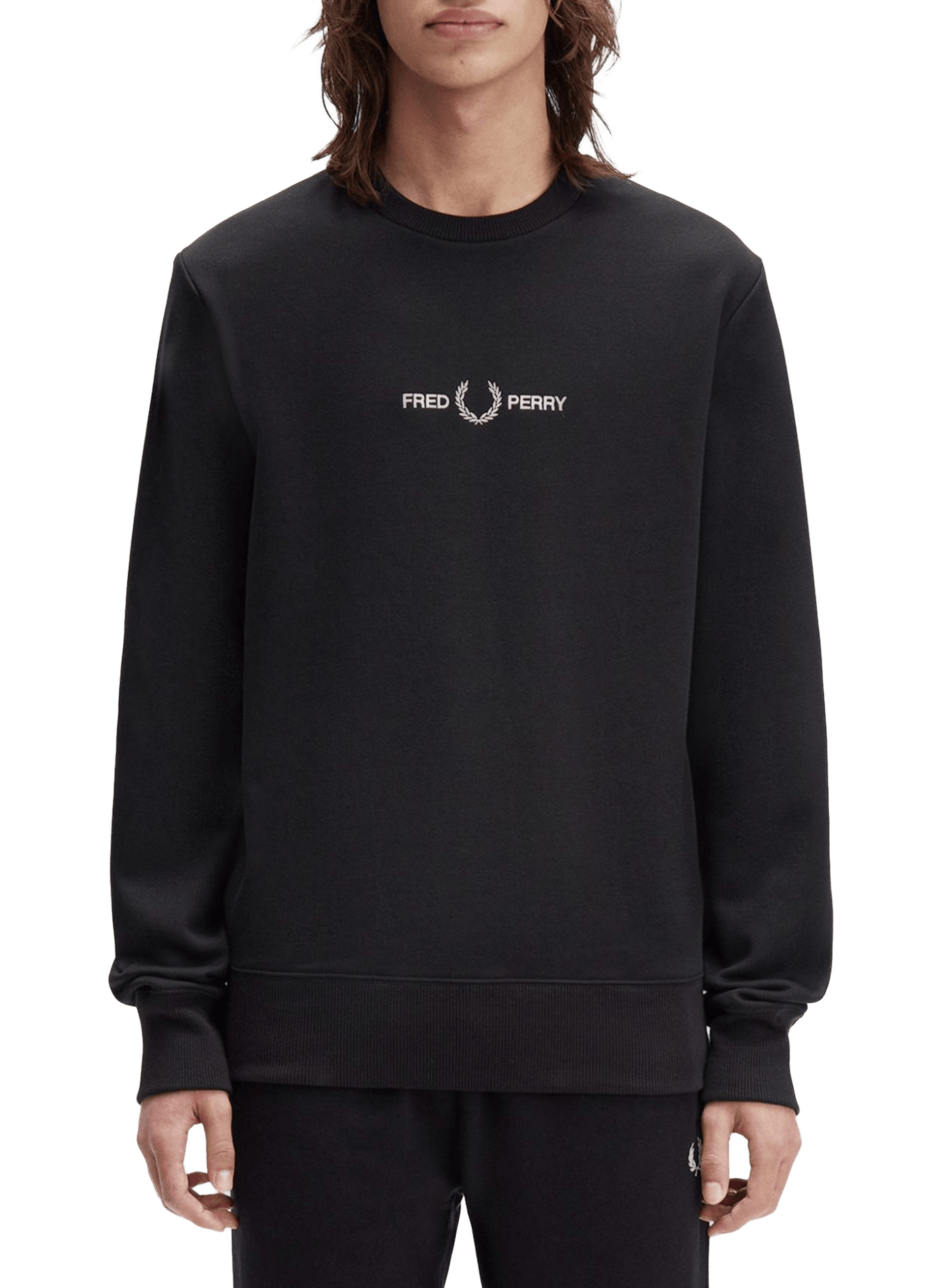 Sweatshirt with round neck embroidery logo FRED PERRY Black