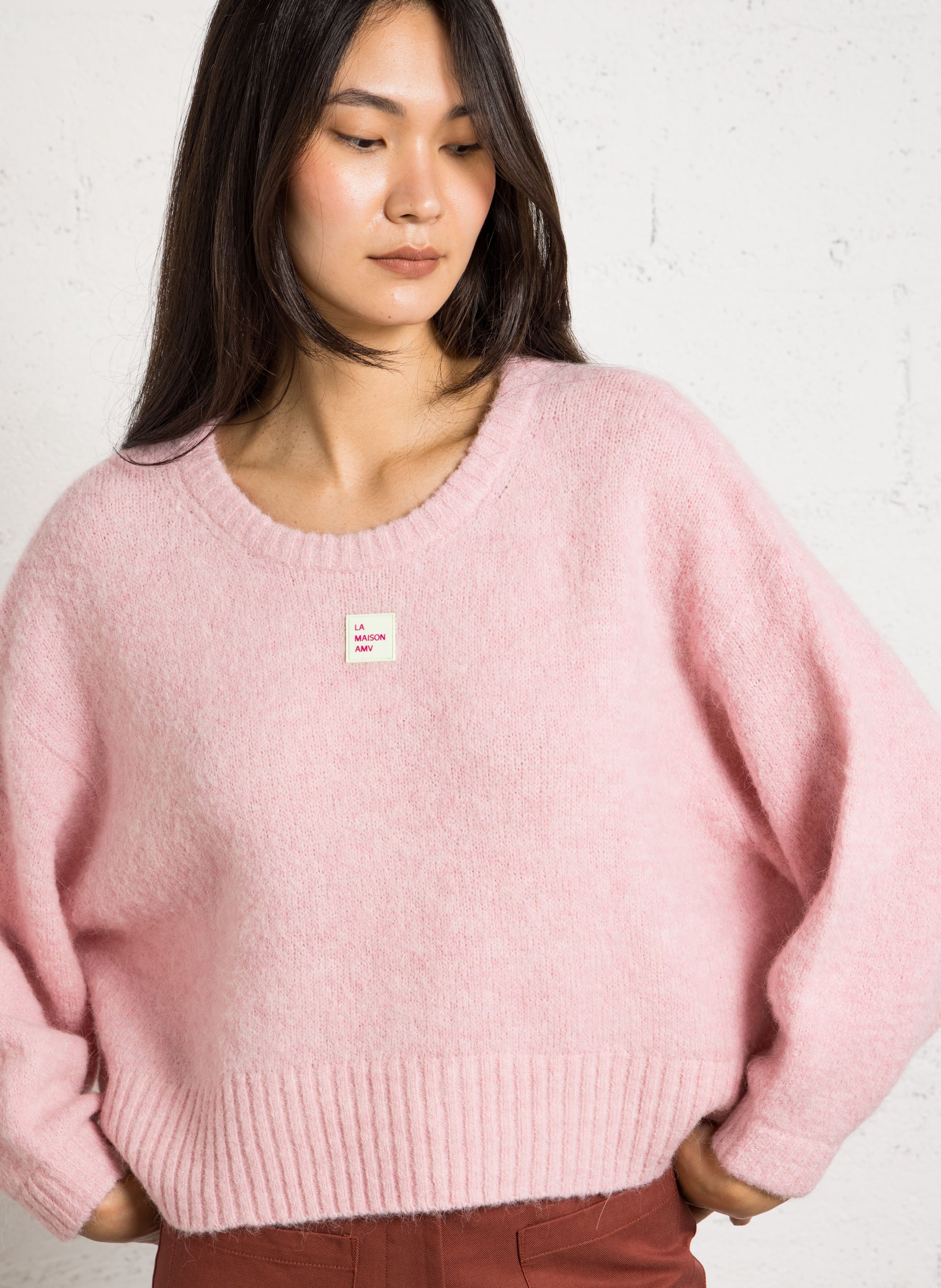 Pull oversize col rond en maille east AMERICAN VINTAGE Rose