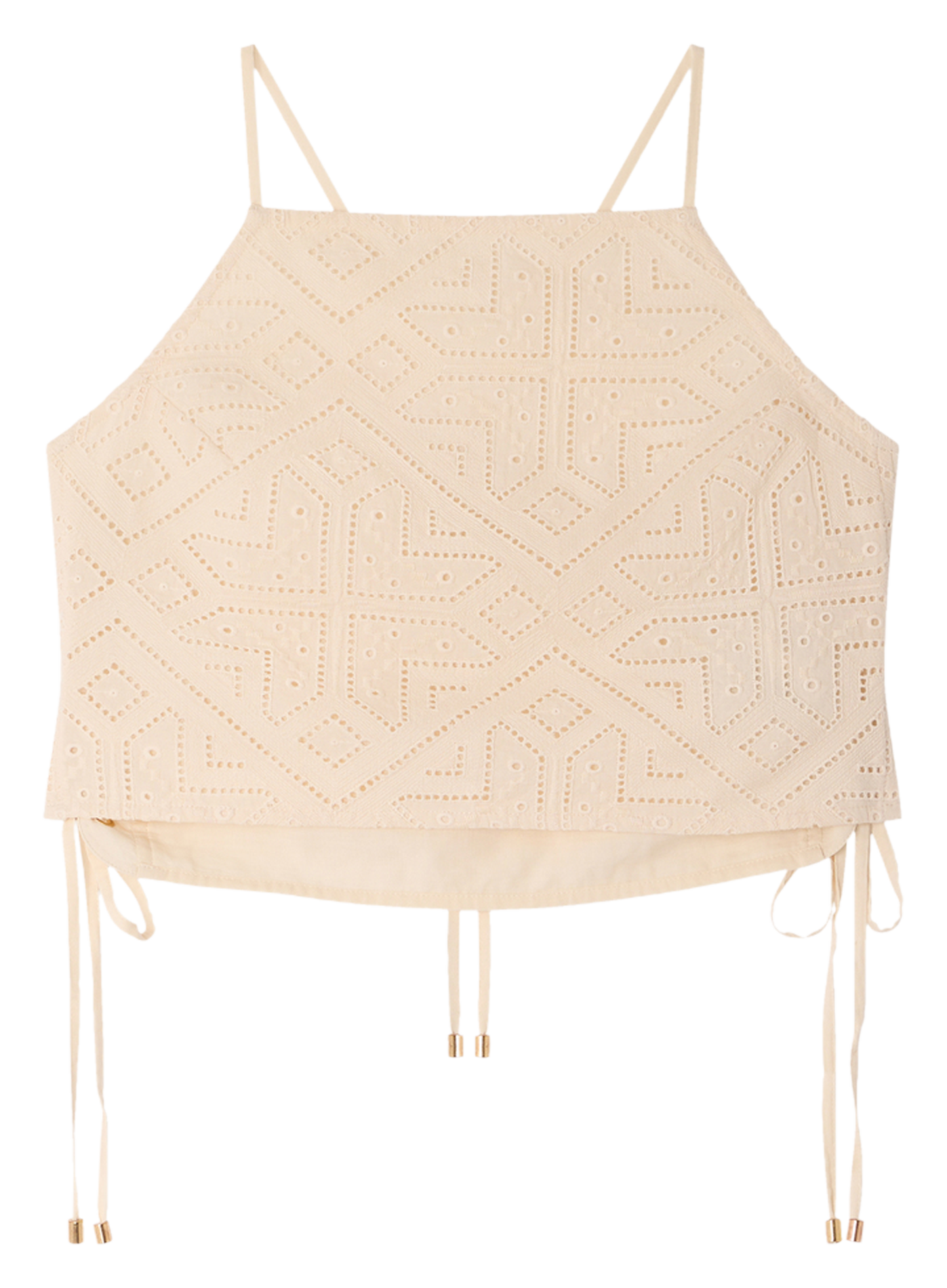 Top droit col carré en coton brodé haydee SESSUN Beige
