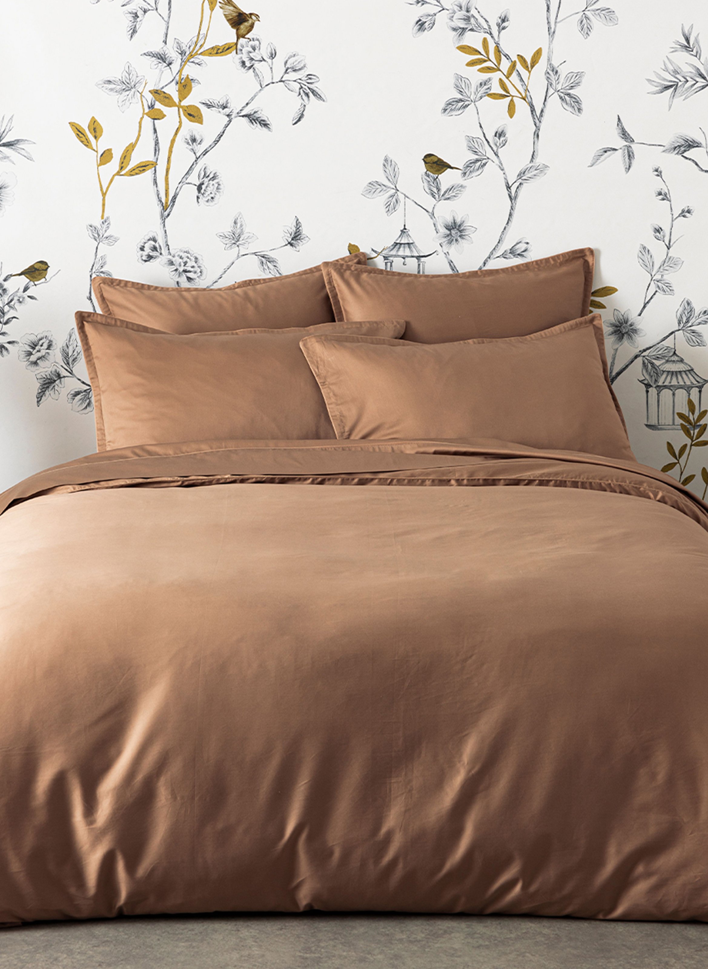 Parure de lit unie en satin de coton bio, taies rectangles, teophile ALEXANDRE TURPAULT Marron