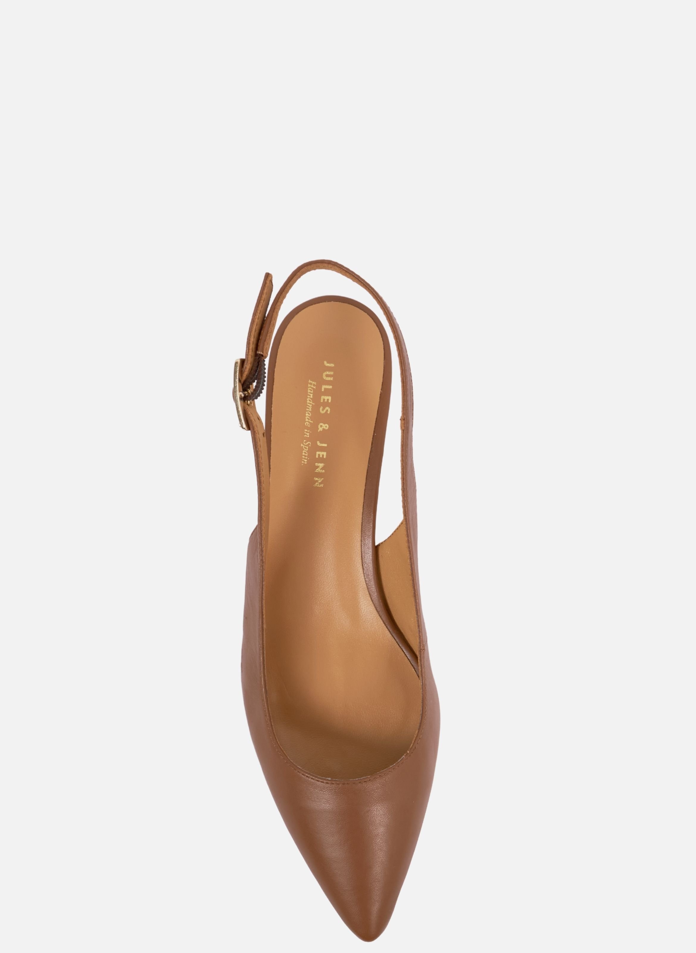 Escarpins slingback albane petit talon cuir lisse JULES & JENN Marron