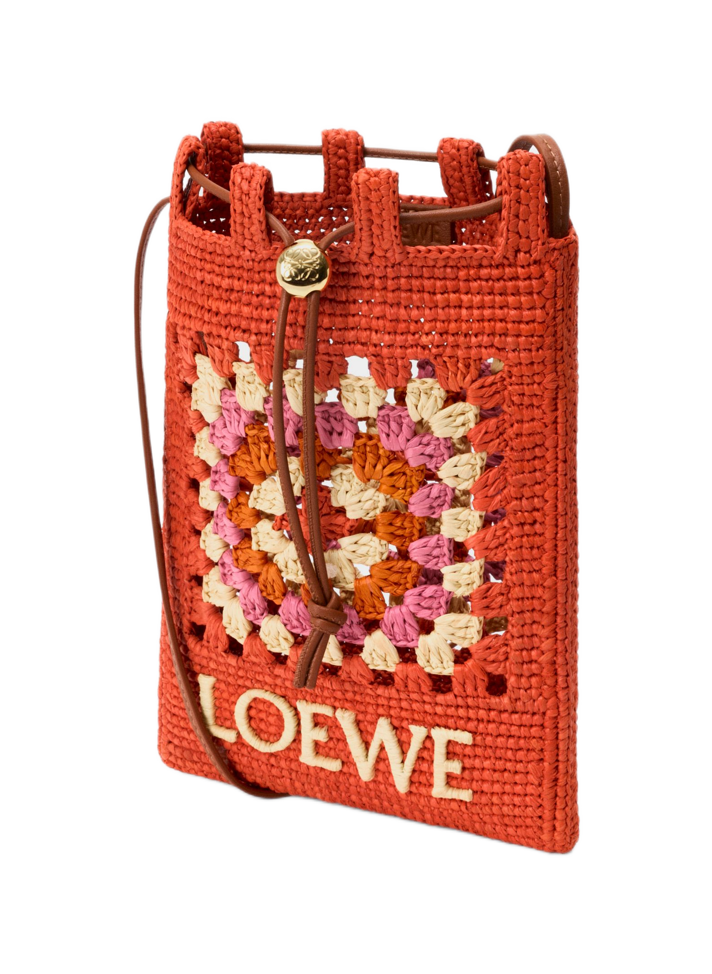 Classic calfskin and raffia drawstring pocket LOEWE Orange