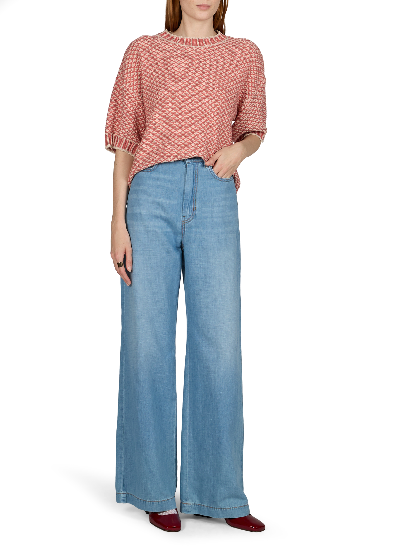 Short-sleeved knit sweater by Catina Pilla in a cotton blend MSCH Pink