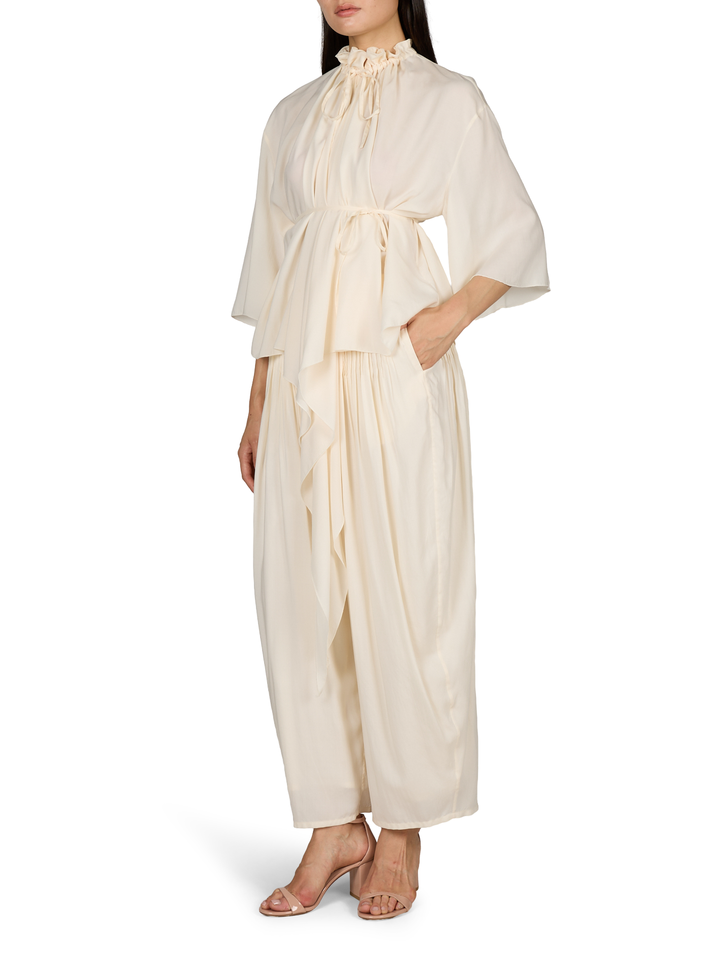 Weites Blusenhemd aus Seidenmischung LAMRONS Beige