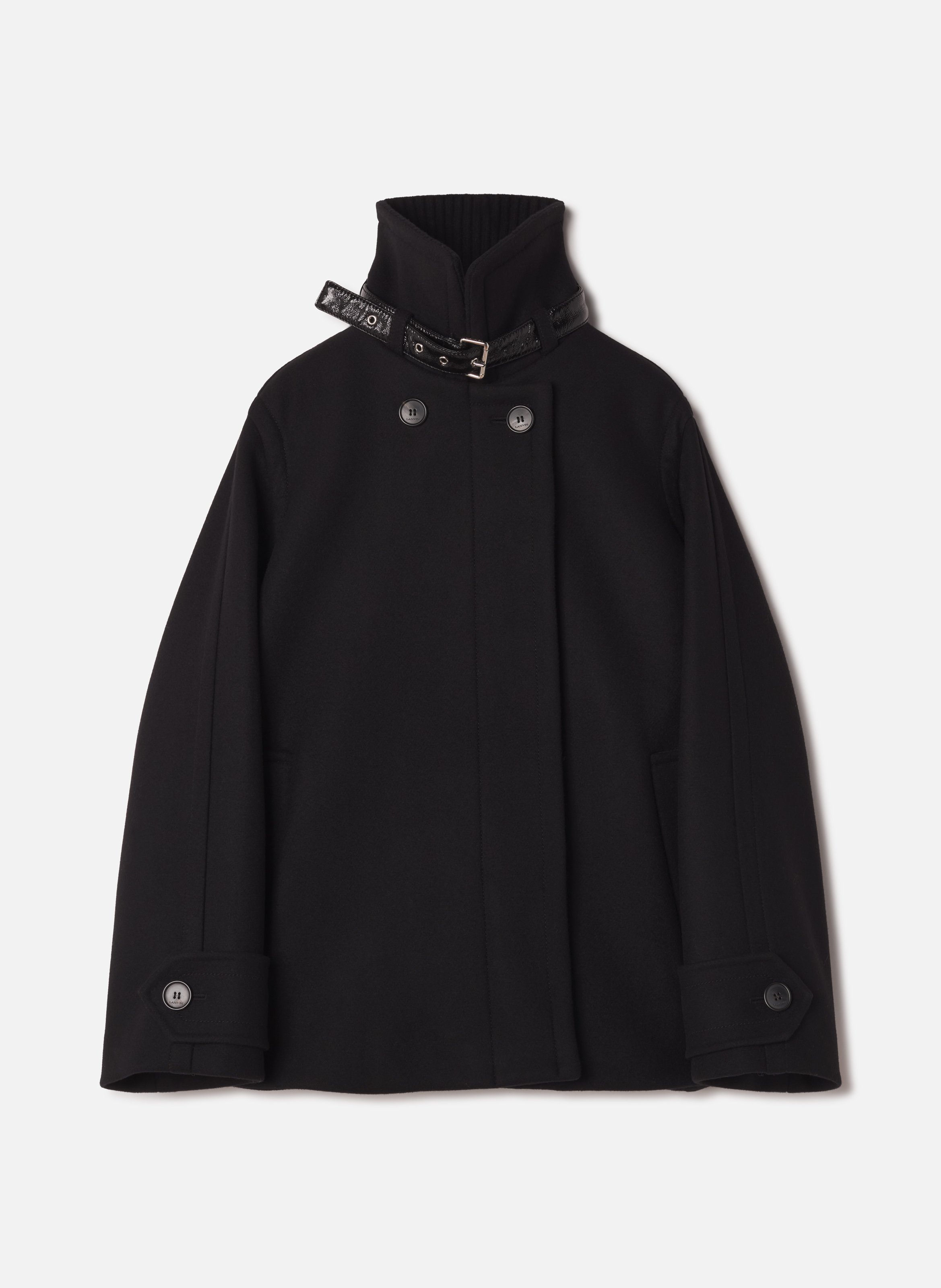Manteau court col montant en laine LANVIN Noir