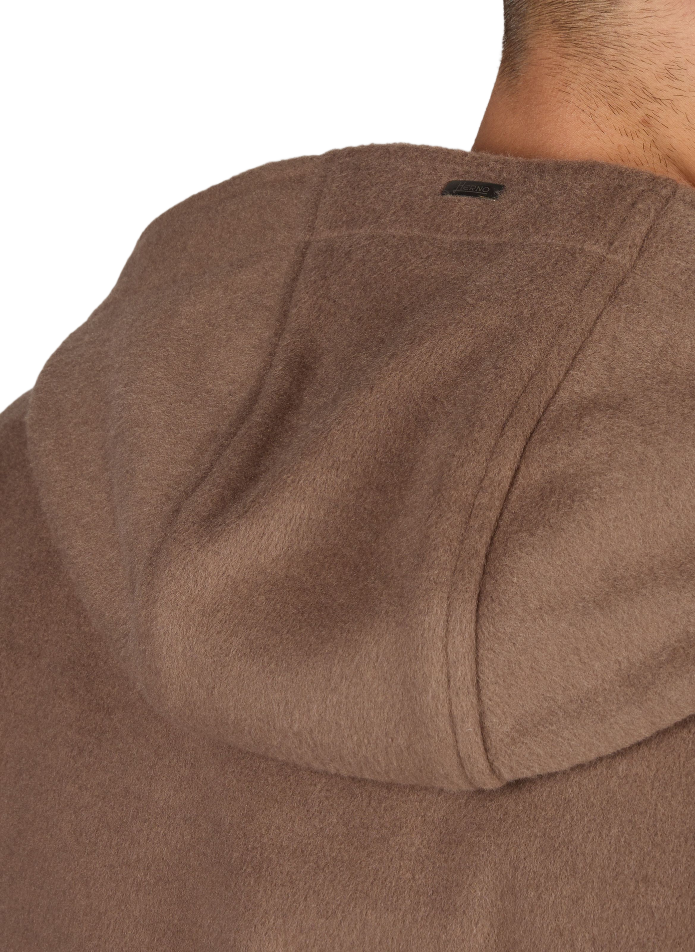 Straight cut textured coat with hood HERNO Brown