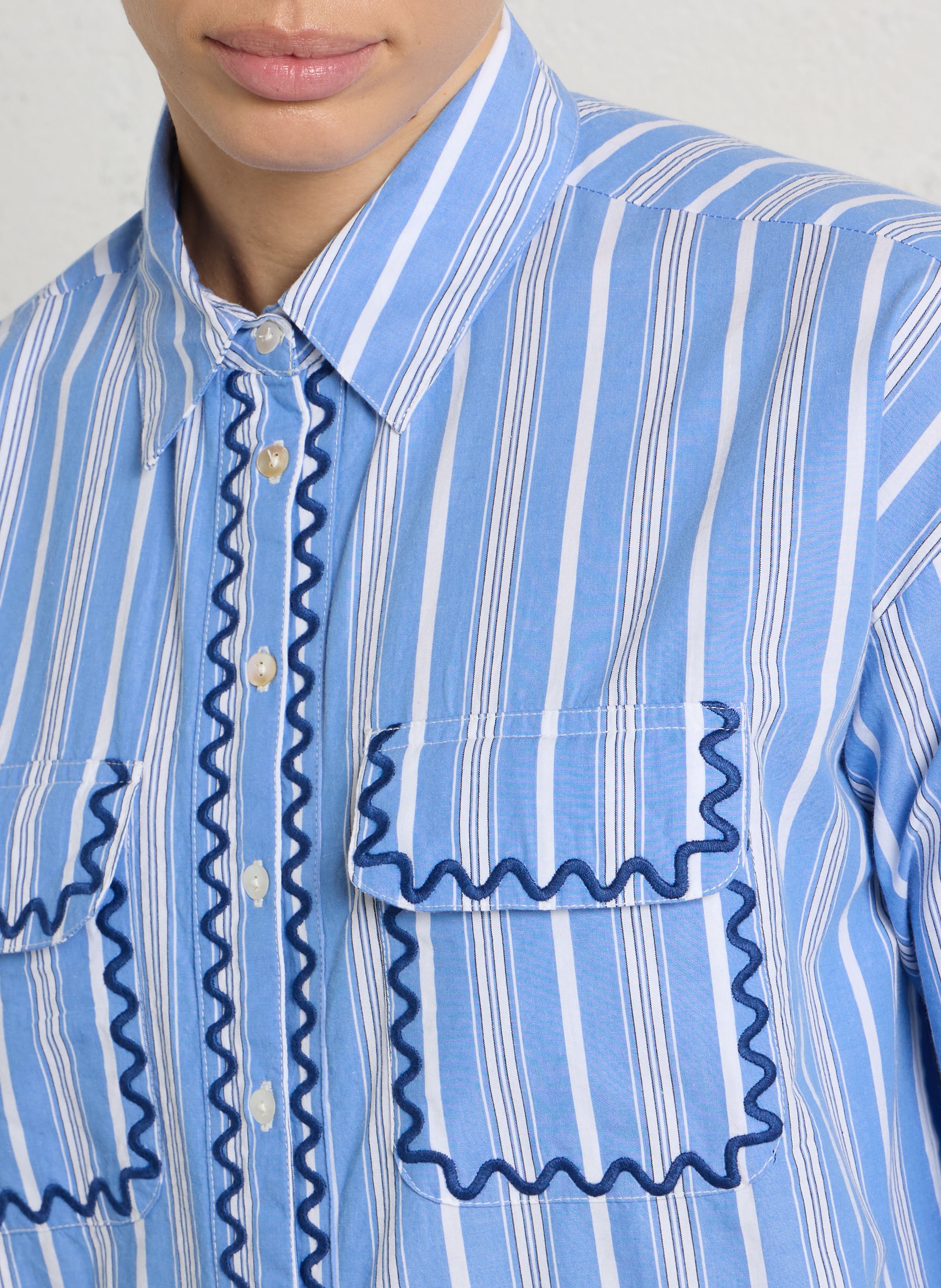 Chemise droite col classique rayée en coton dickinson MAISON 123 Bleu