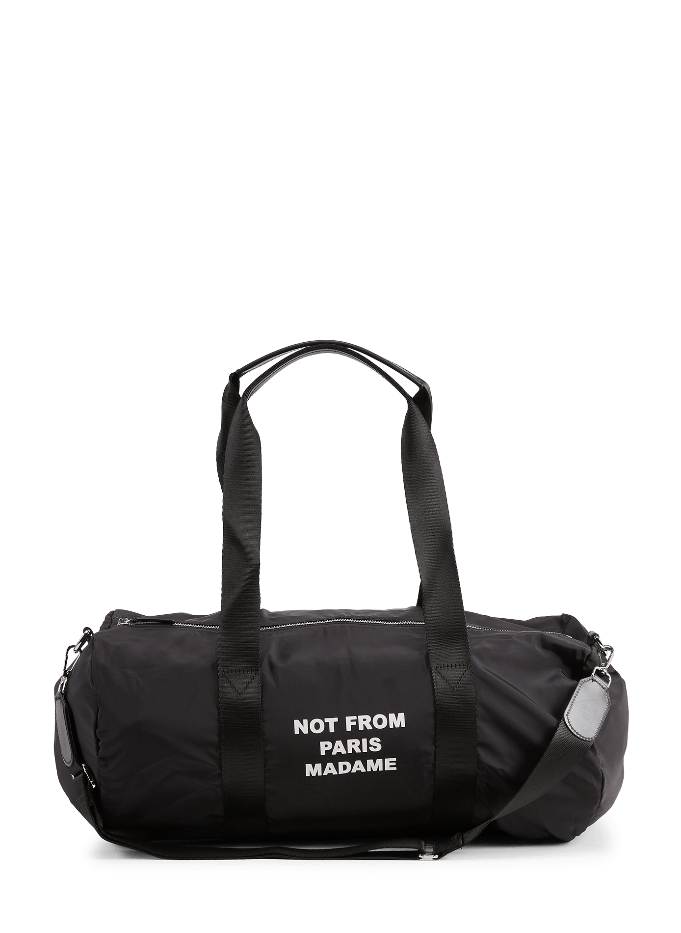 Solid color sports bag with slogan DROLE DE MONSIEUR Black