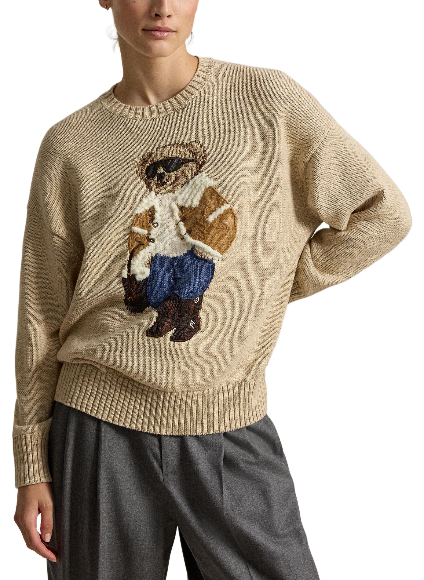 Gerade geschnittene Hose mit Bear-Logo aus Baumwolle POLO RALPH LAUREN Beige