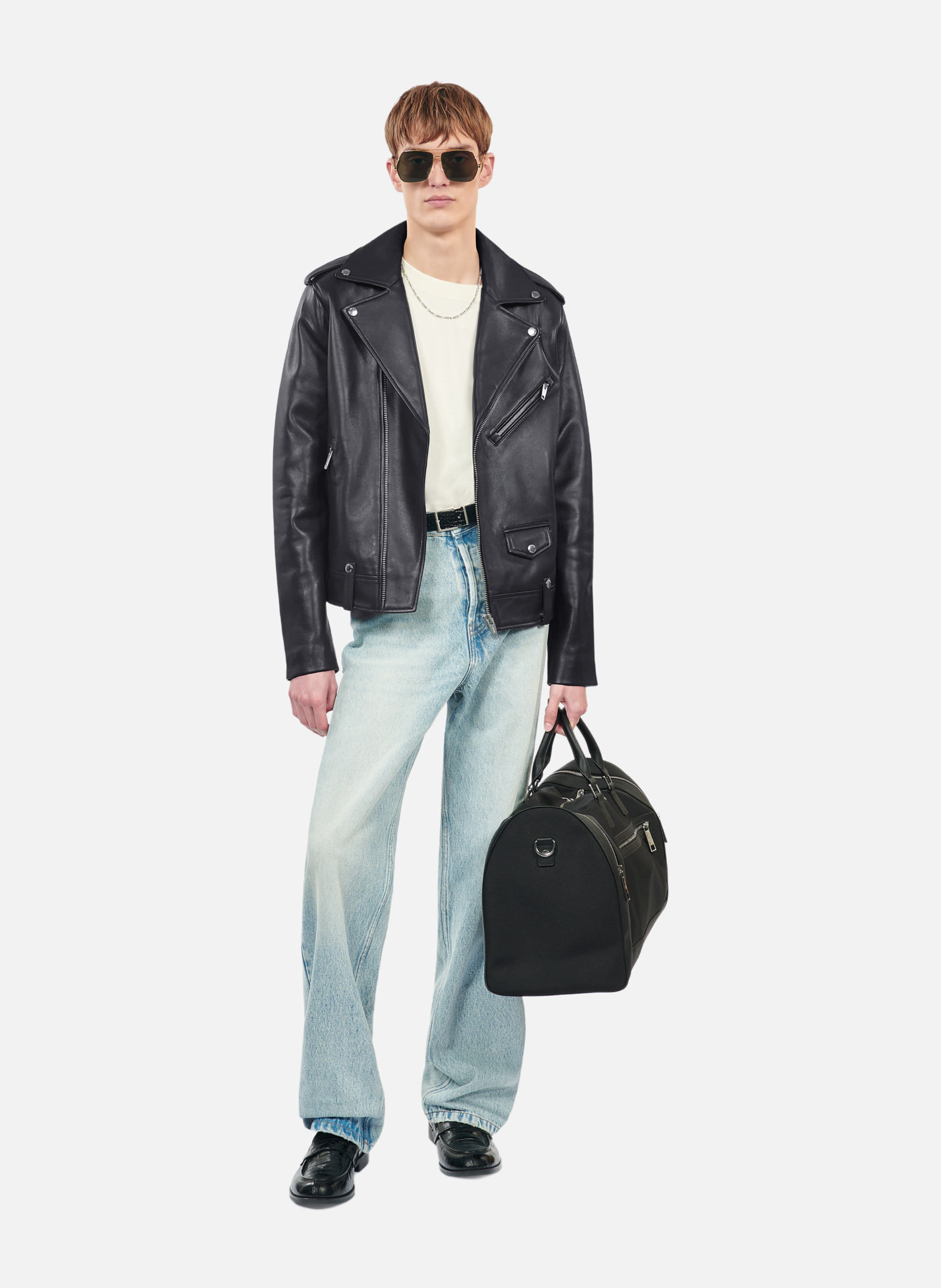 Blouson biker en cuir THE KOOPLES Noir