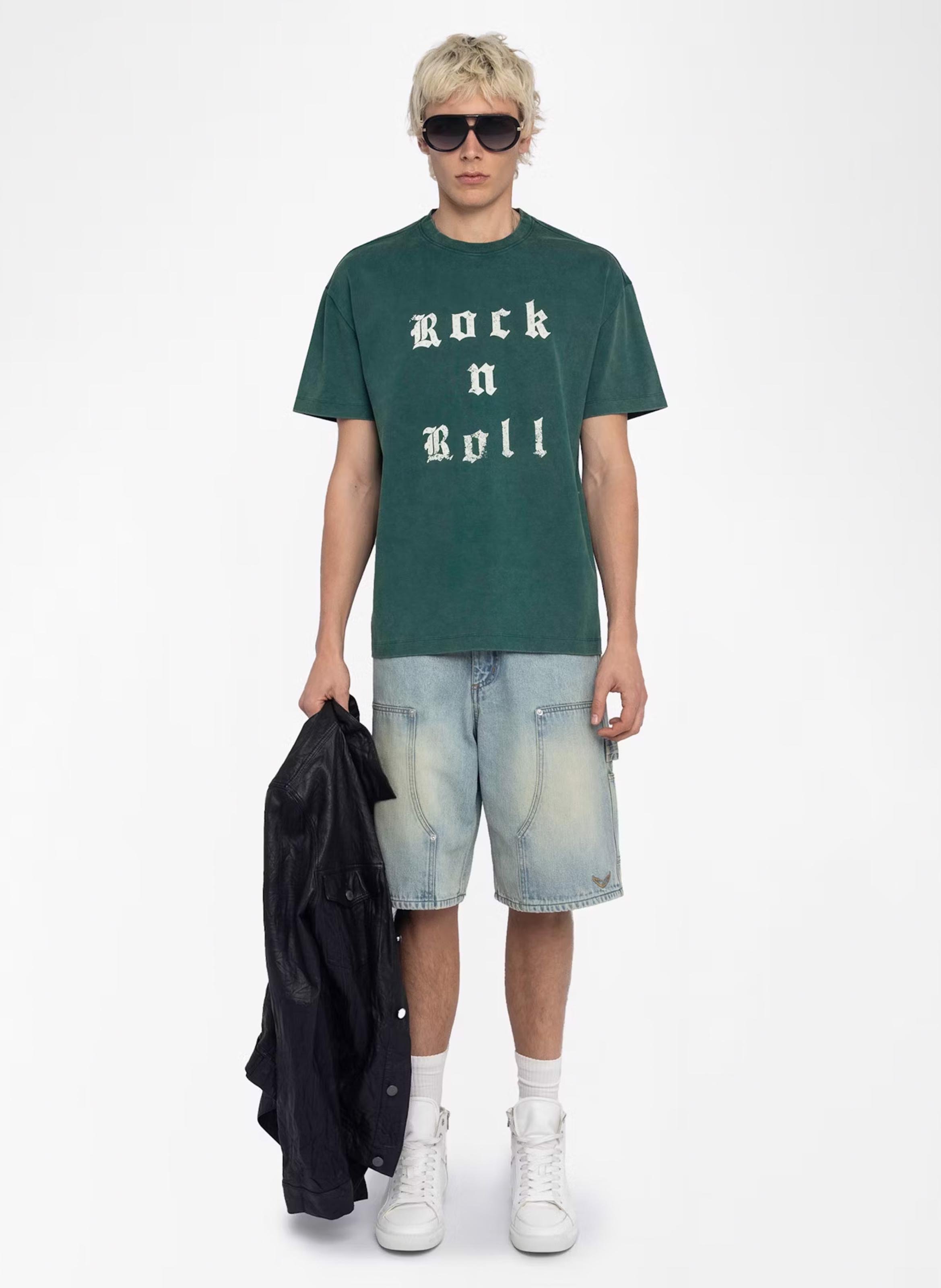 Tee-shirt ample col rond sérigraphié en coton teddy ZADIG&VOLTAIRE Vert