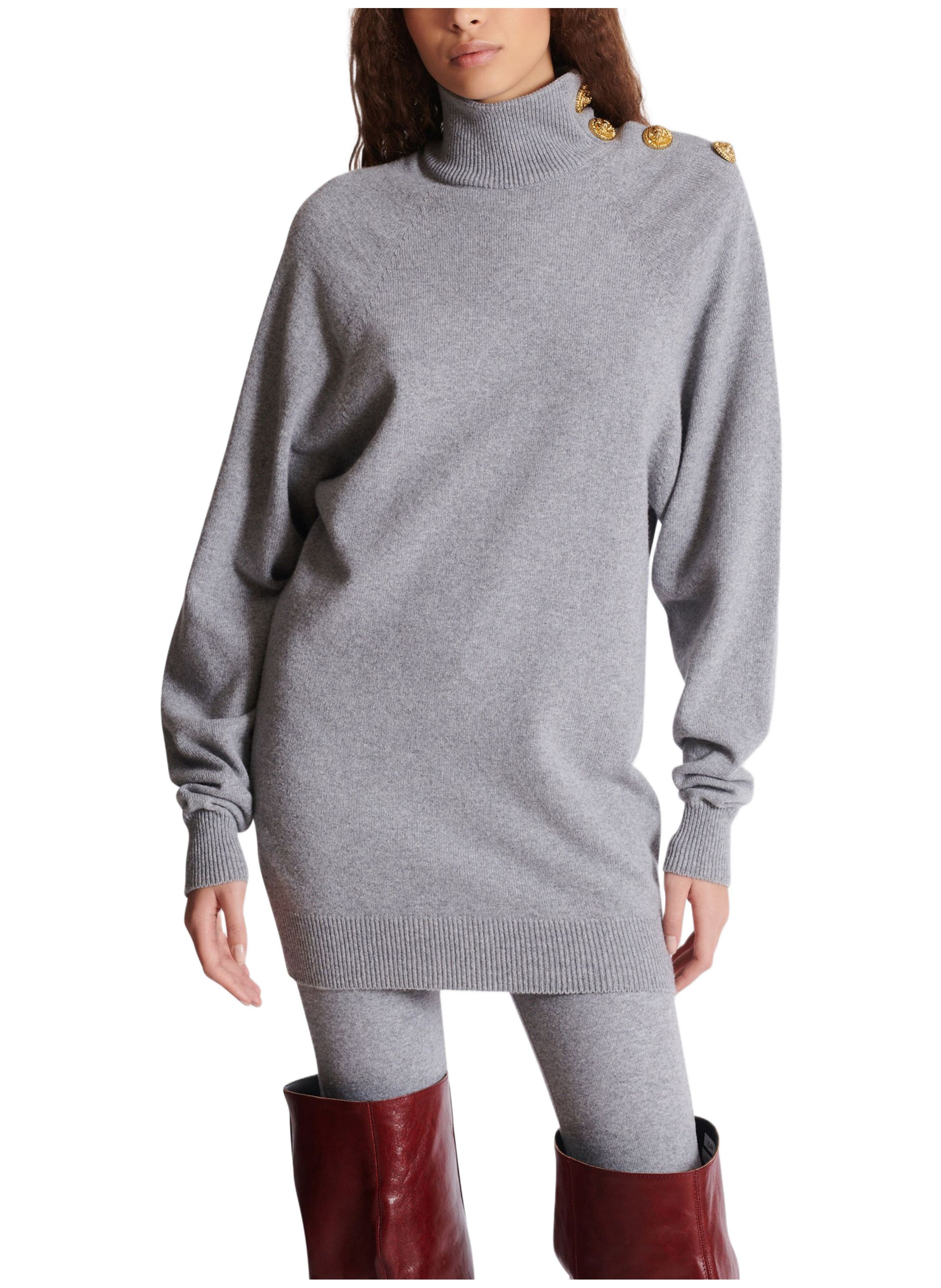 Robe-pull courte en cachemire BALMAIN Gris