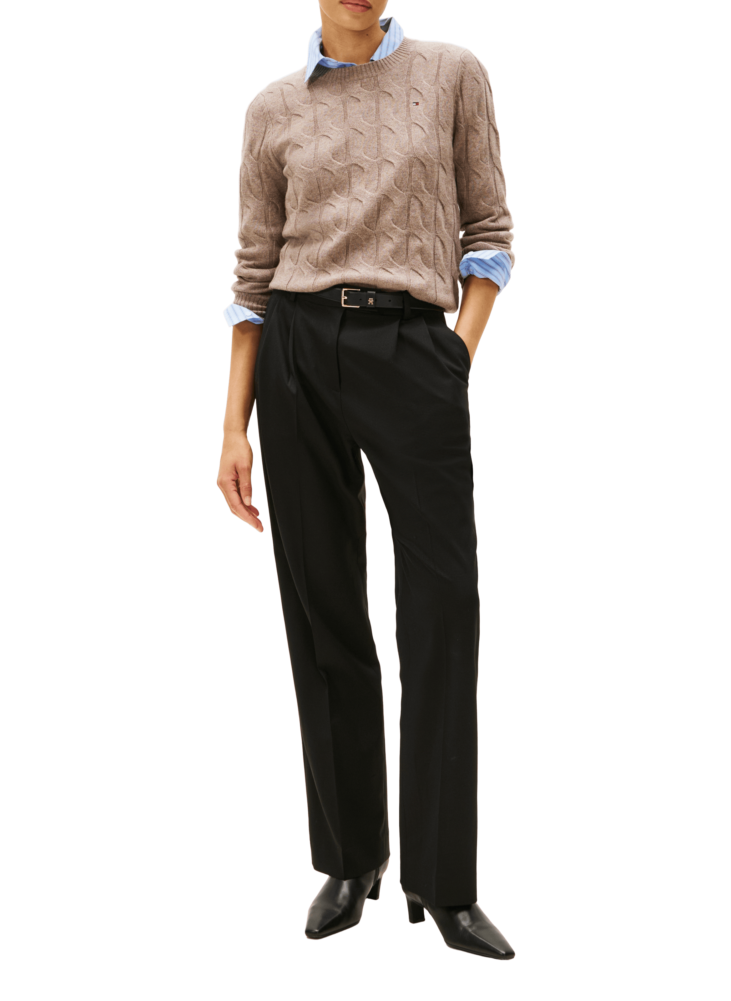 Pull torsadé en laine  TOMMY HILFIGER Gris