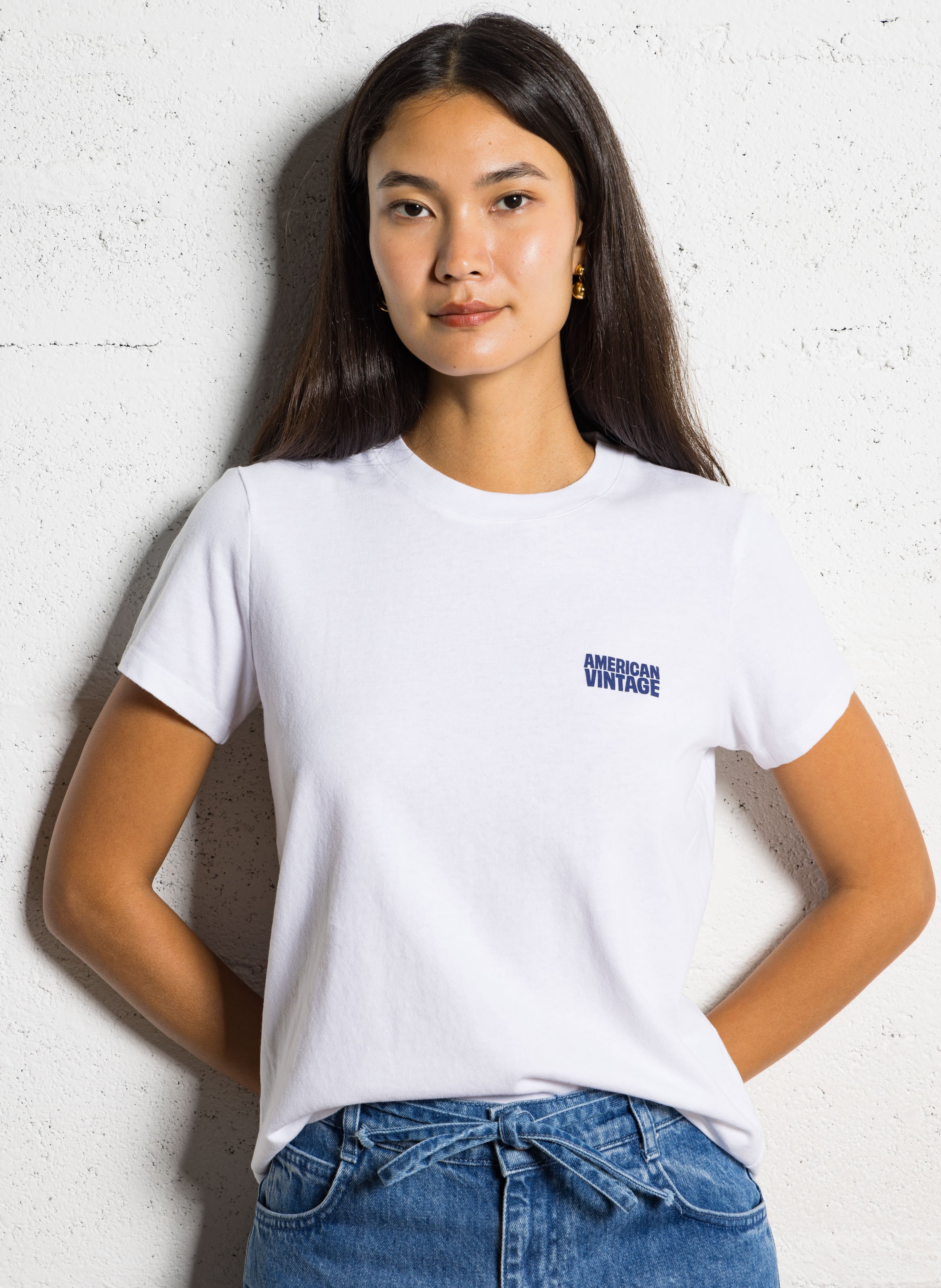 Tee-shirt droit col rond en coton ykobow AMERICAN VINTAGE Blanc