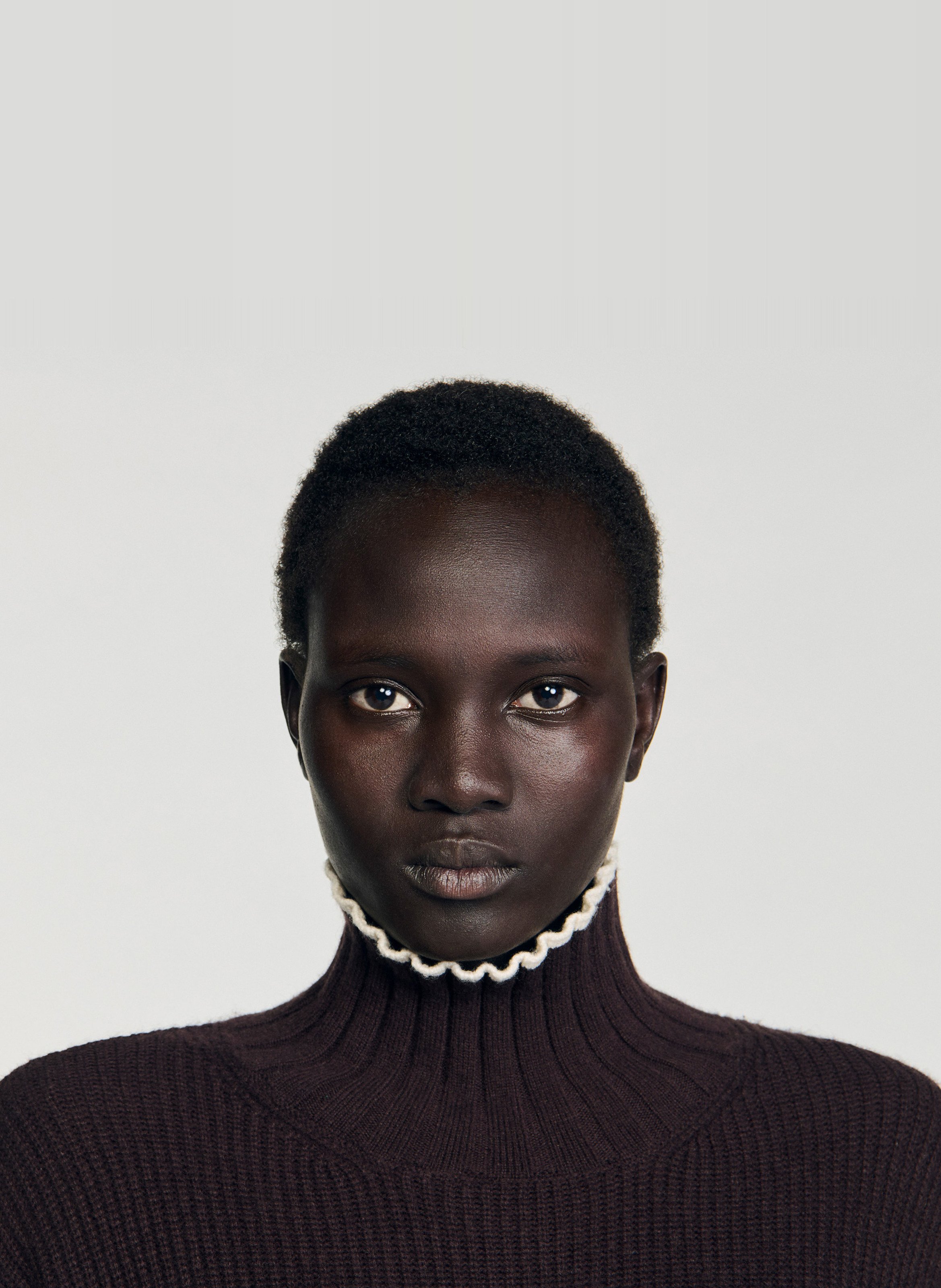 Pull col montant en laine mélangée Marron