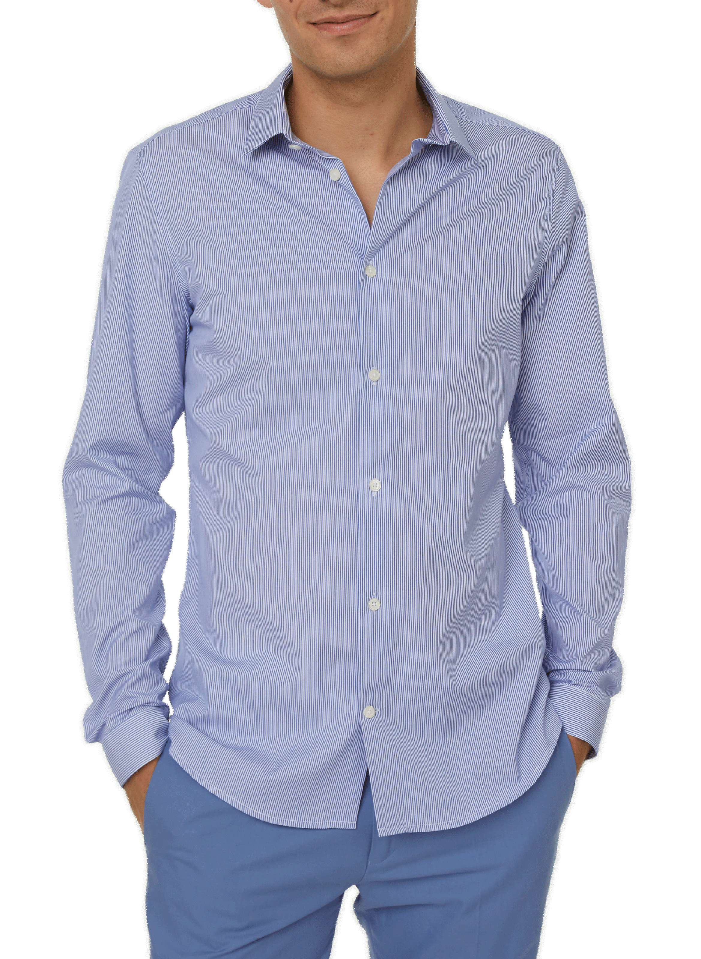 AU PRINTEMPS PARIS Striped slim-fit shirt Blue