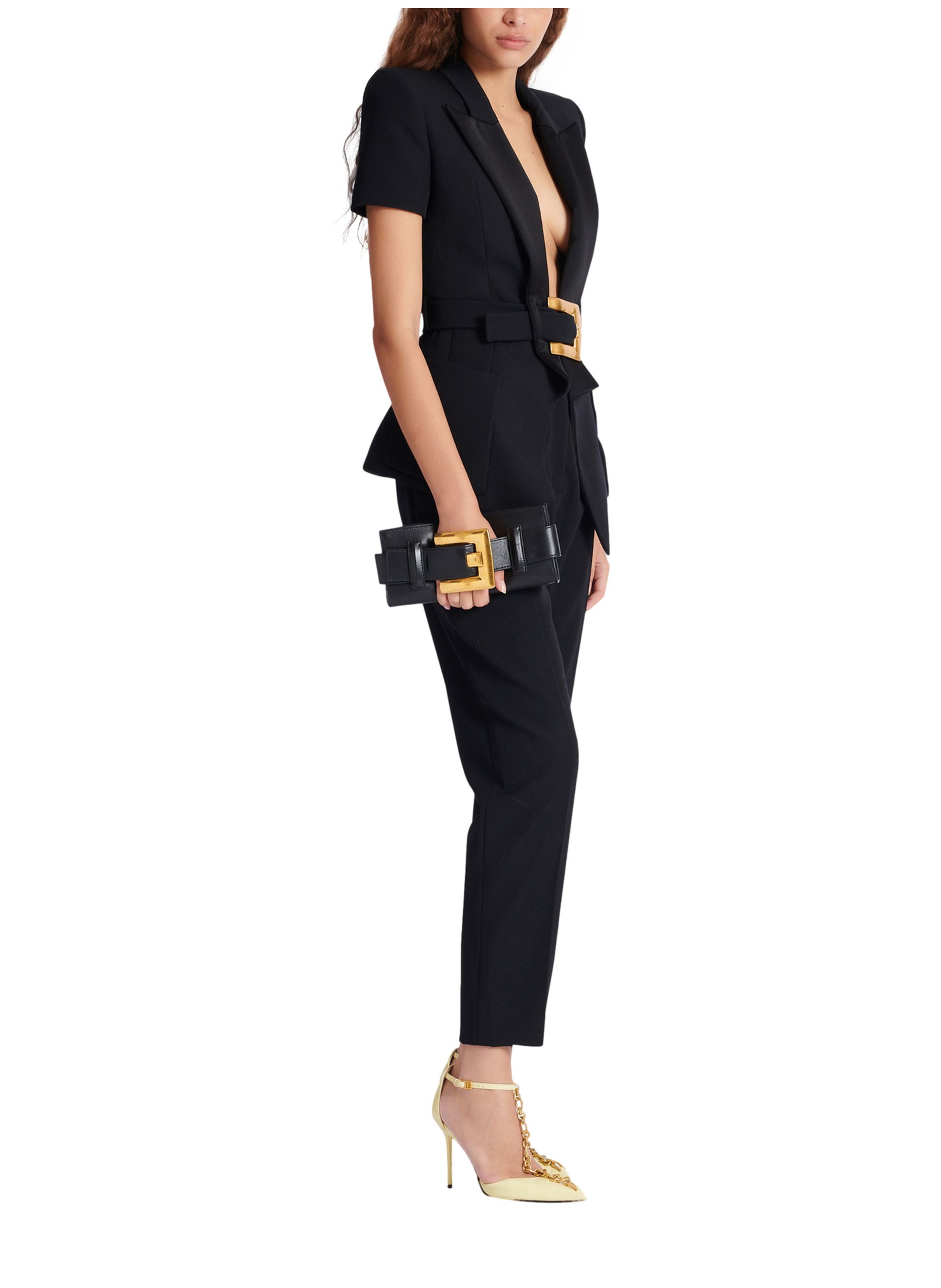 Veste en grain de poudre avec détail ceinture BALMAIN Noir