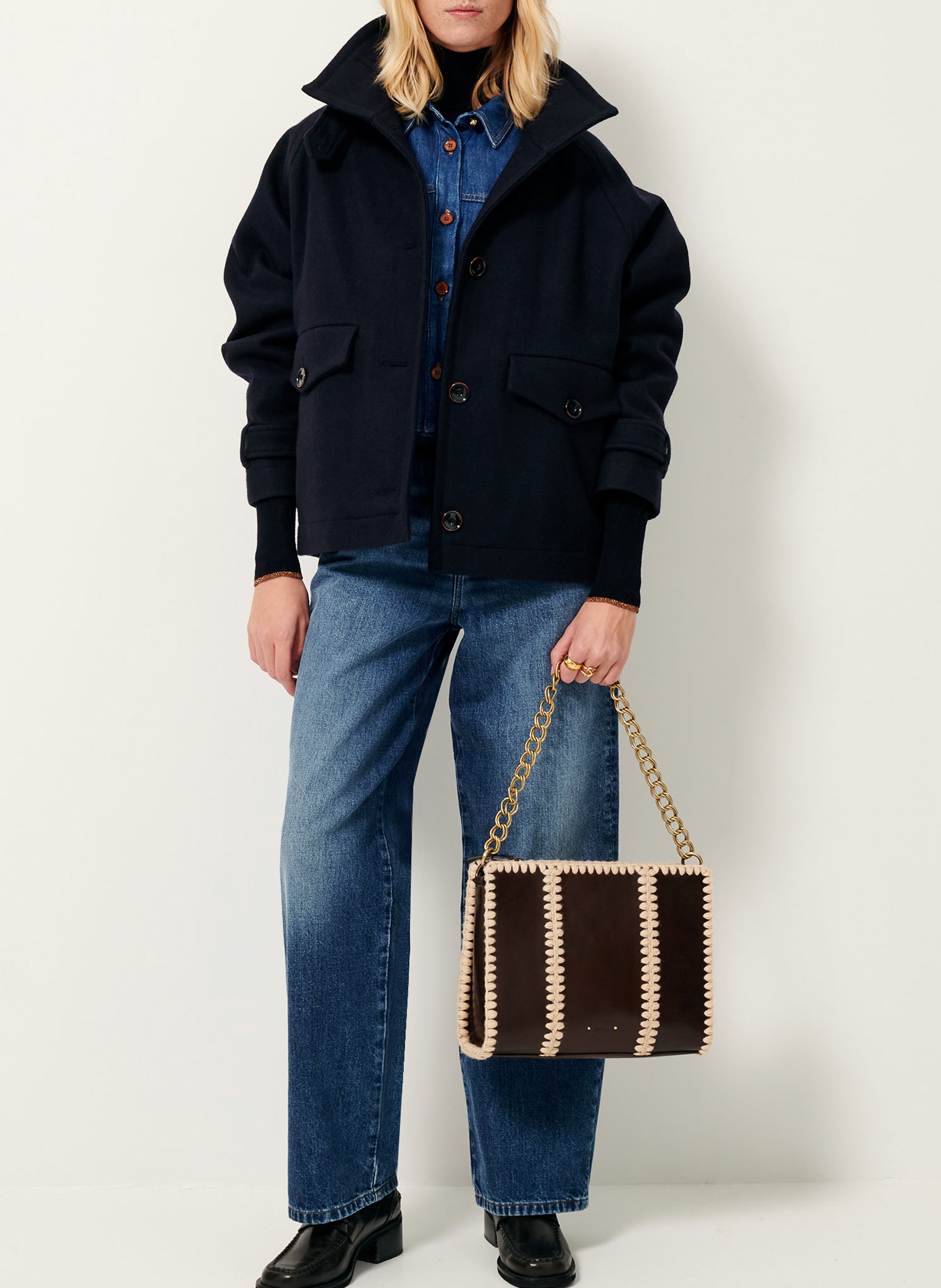 Manteau court col montant en laine mélangée lee wooly SESSUN Bleu