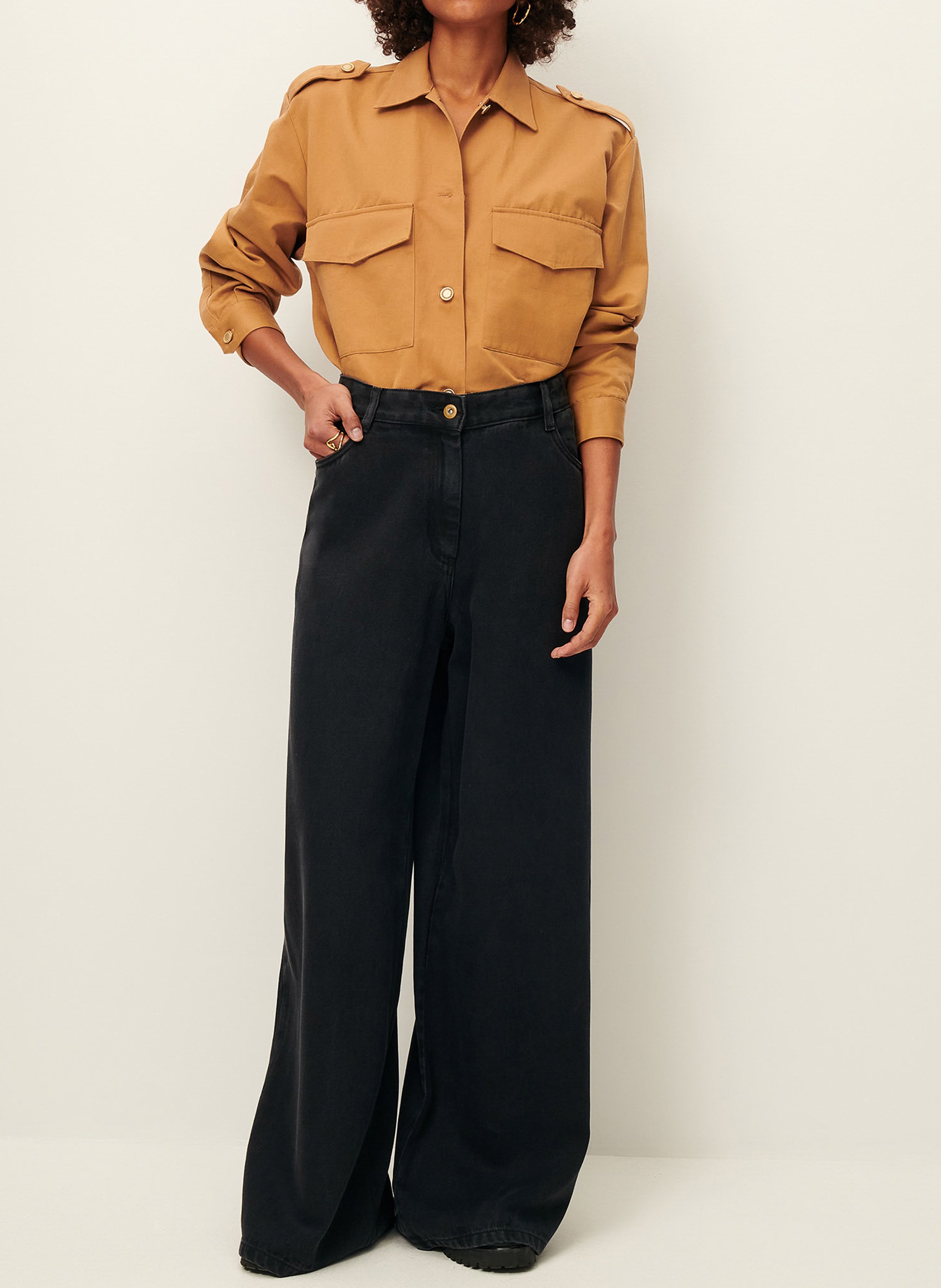 Jean ample taille haute en denim dalt SESSUN Noir