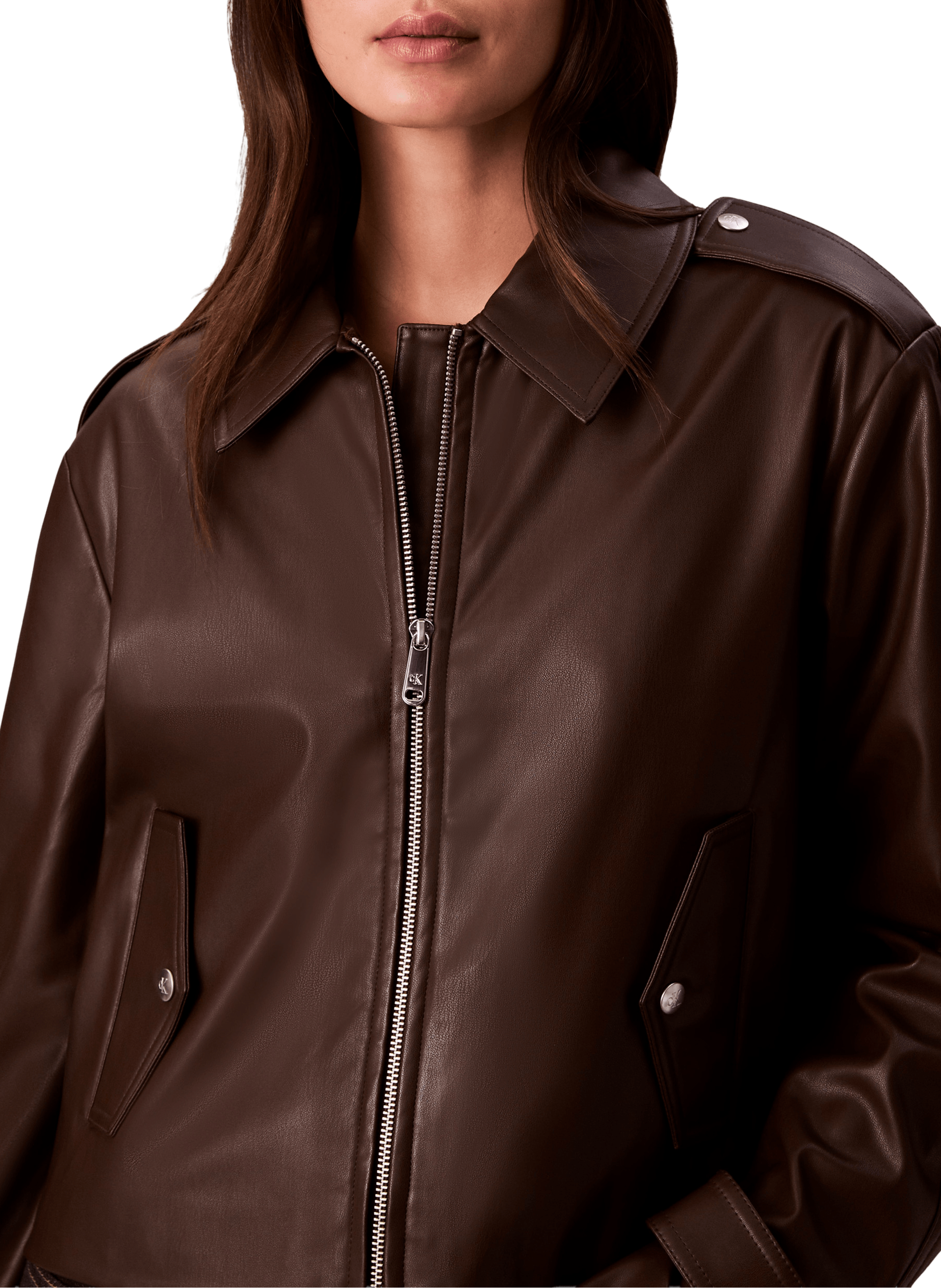 Cropped faux leather jacket  CALVIN KLEIN Brown
