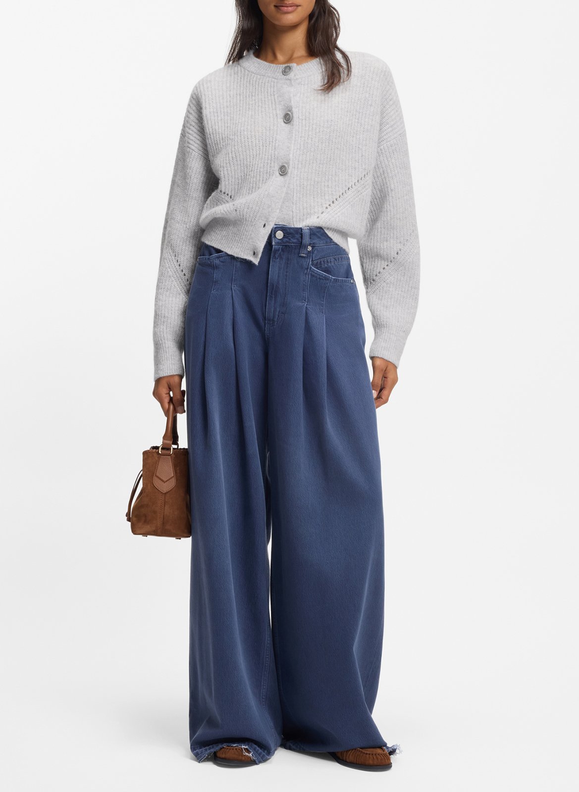 Cardigan ample boutonné en laine mélangée BOSS Argent