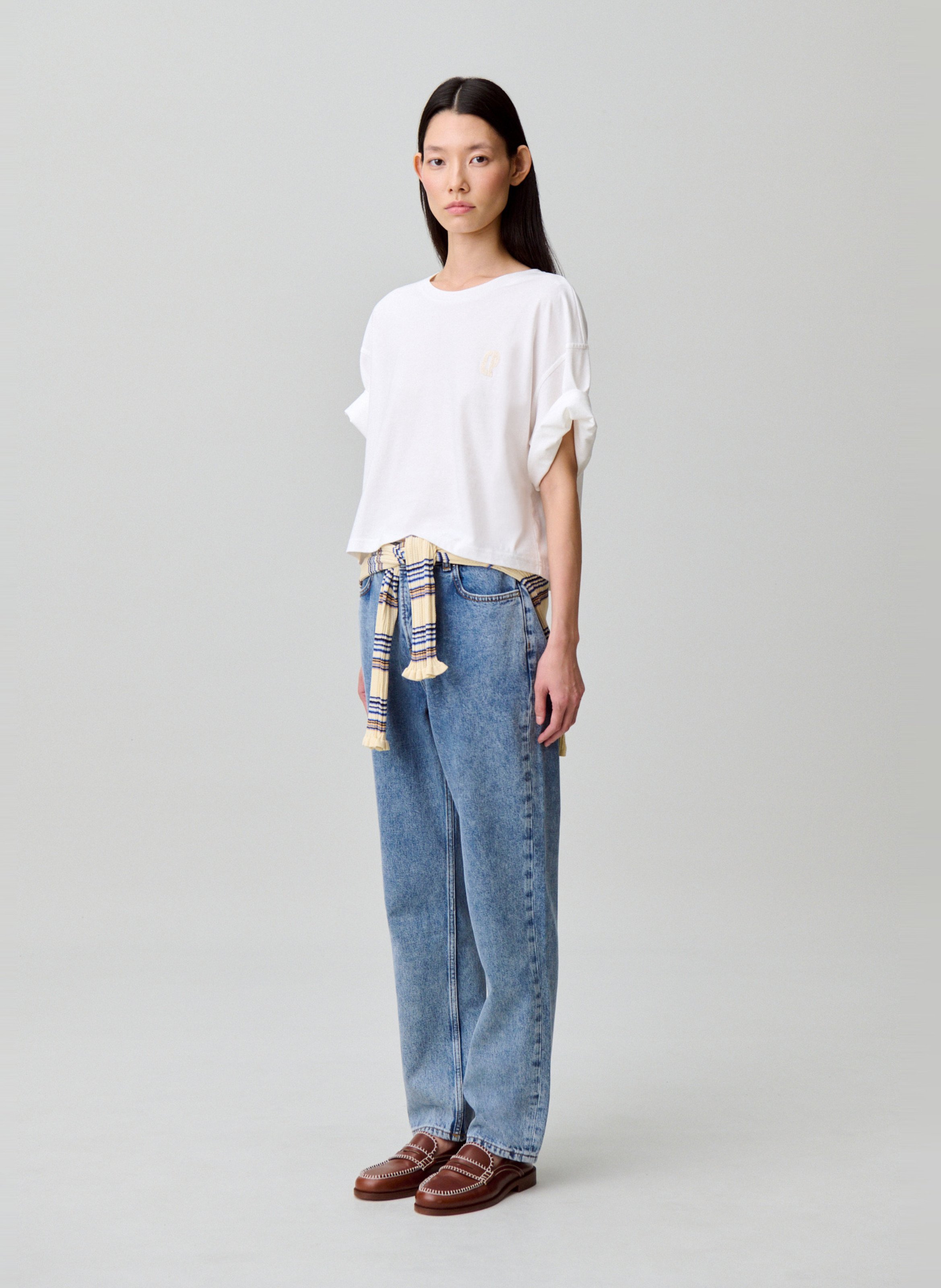 Tee-shirt col rond en coton CLAUDIE PIERLOT Beige