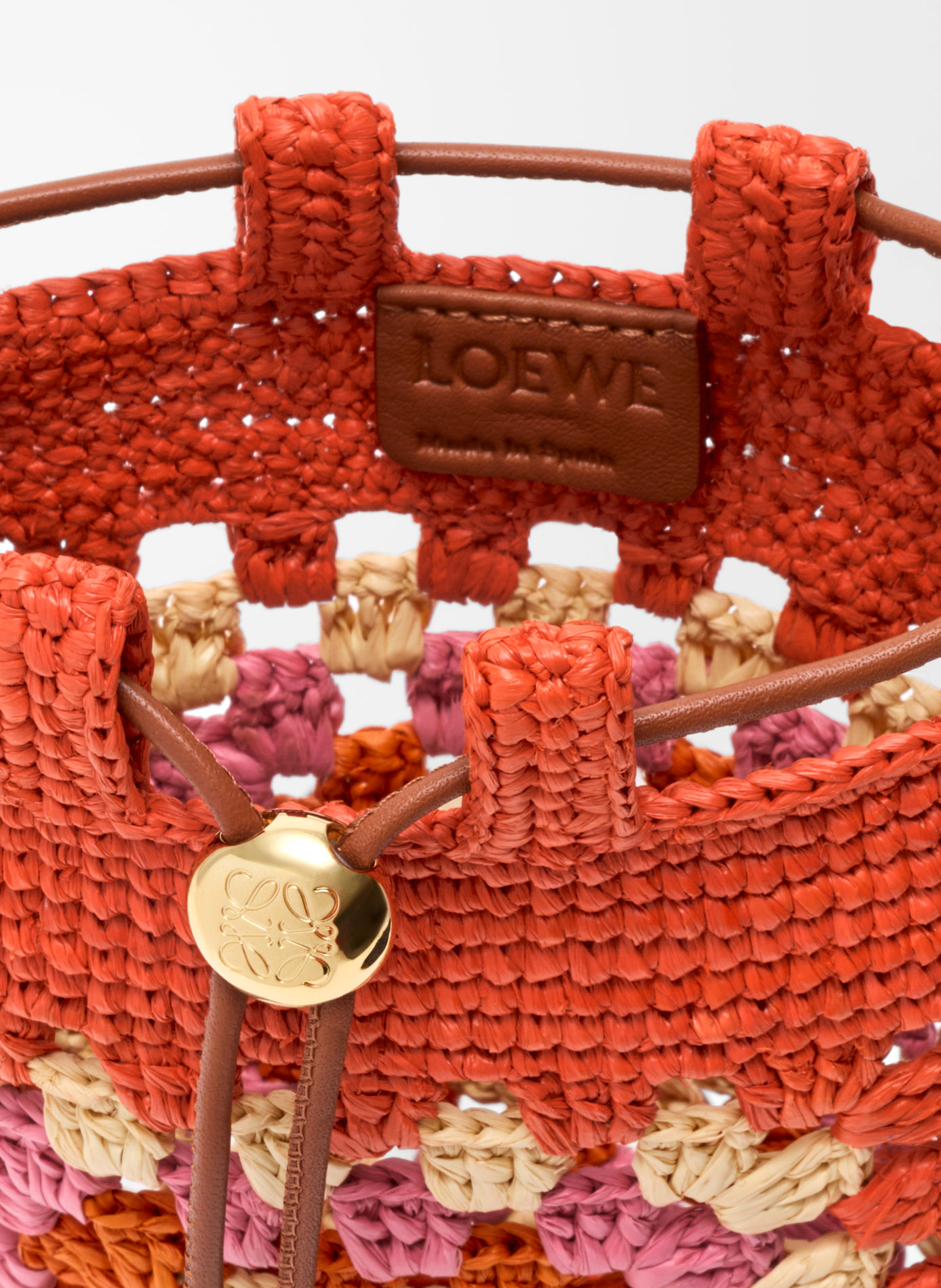 Classic calfskin and raffia drawstring pocket LOEWE Orange