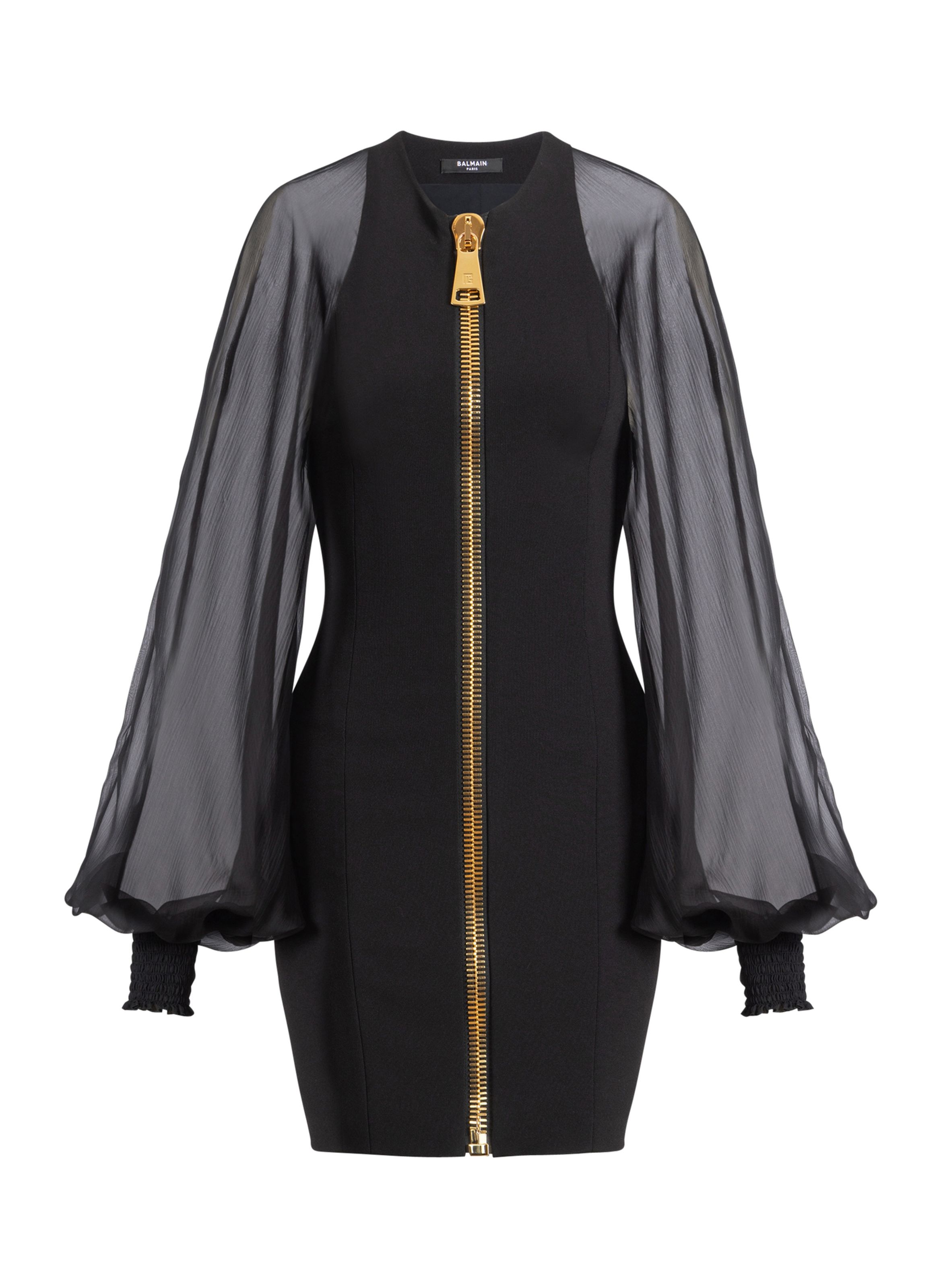 Robe courte en jersey et mousseline BALMAIN Noir
