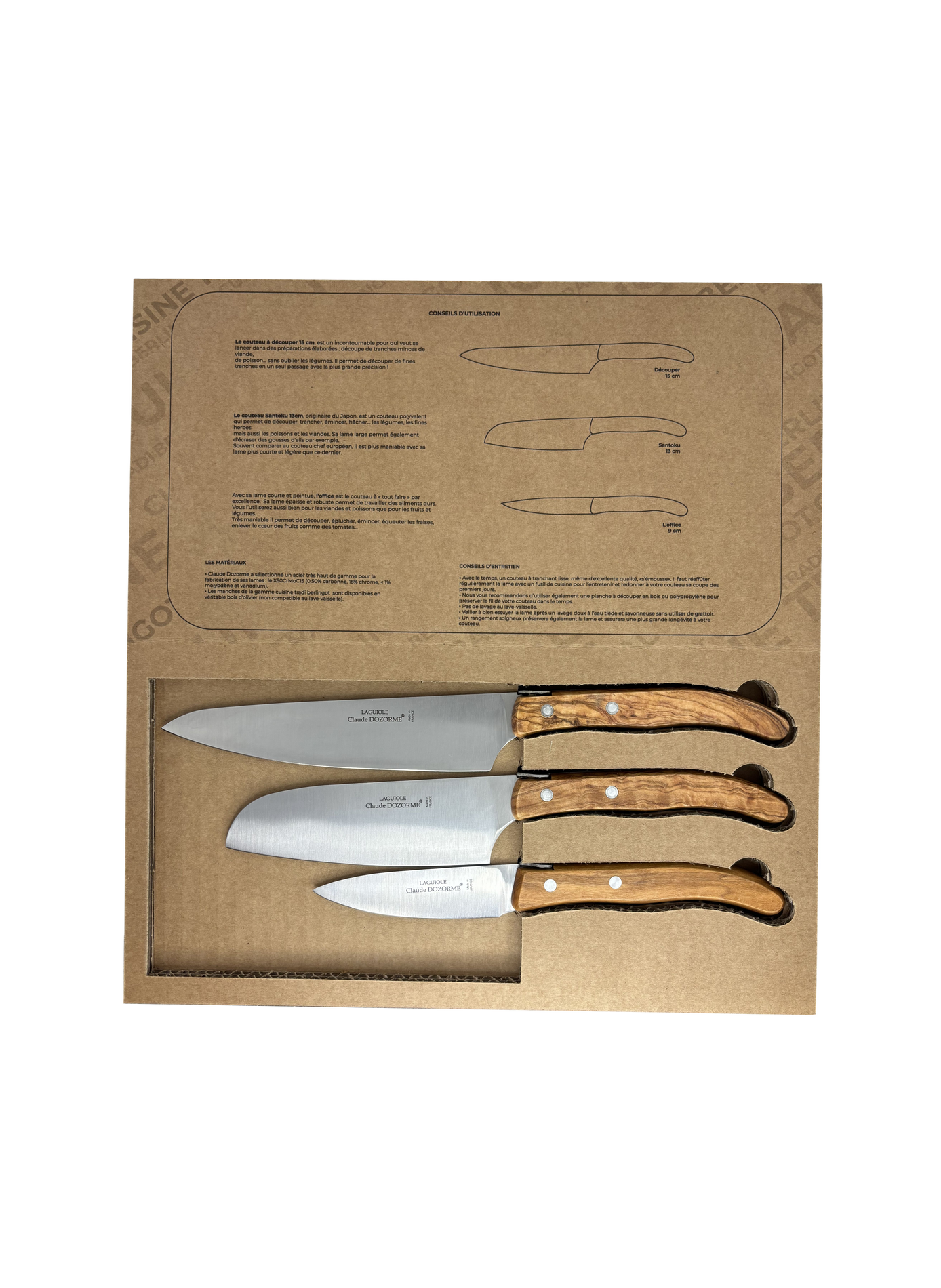Set of 3 Berlingot knives DOZORME Brown