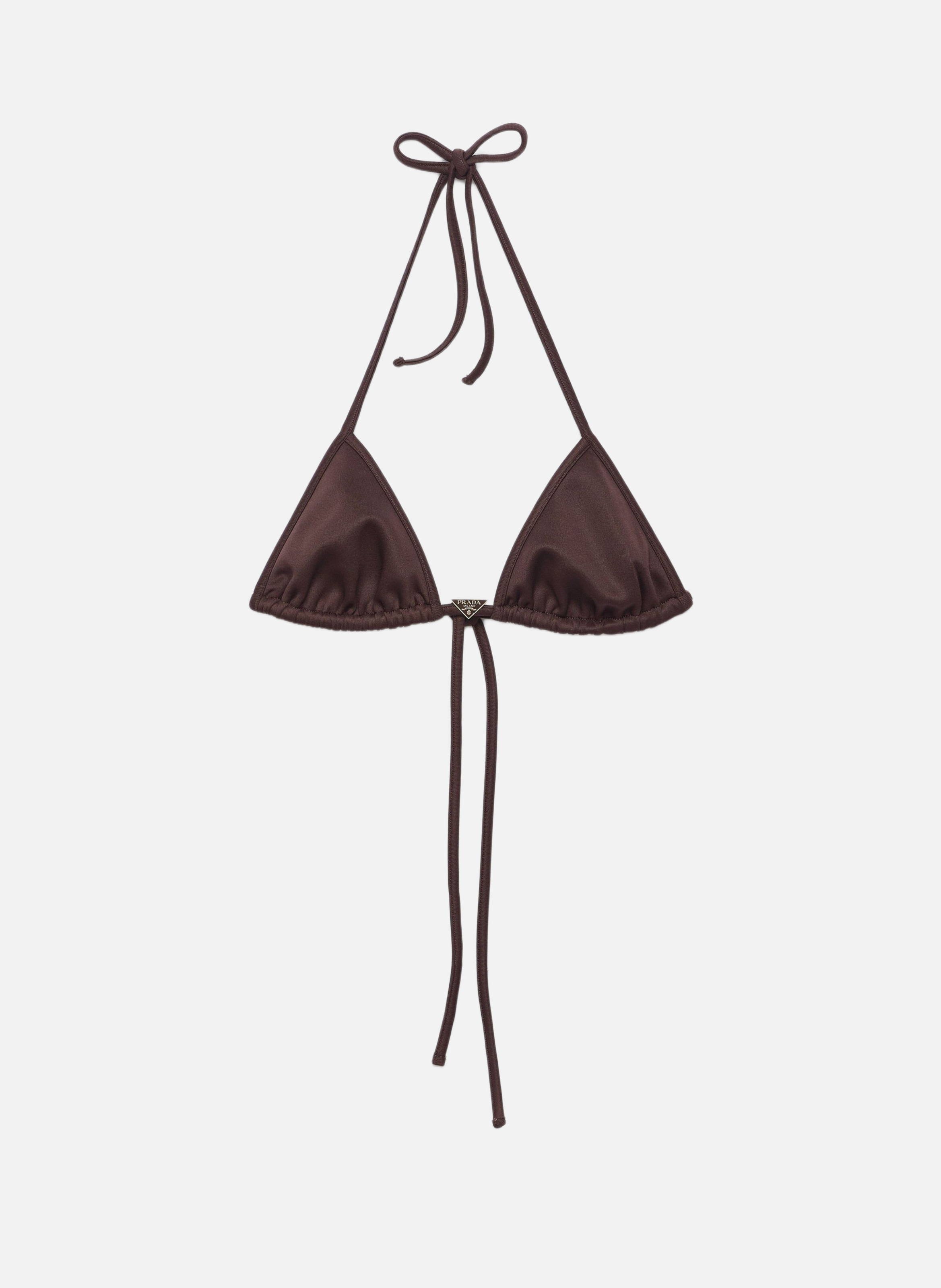 Haut de bikini triangle en interlock PRADA Marron