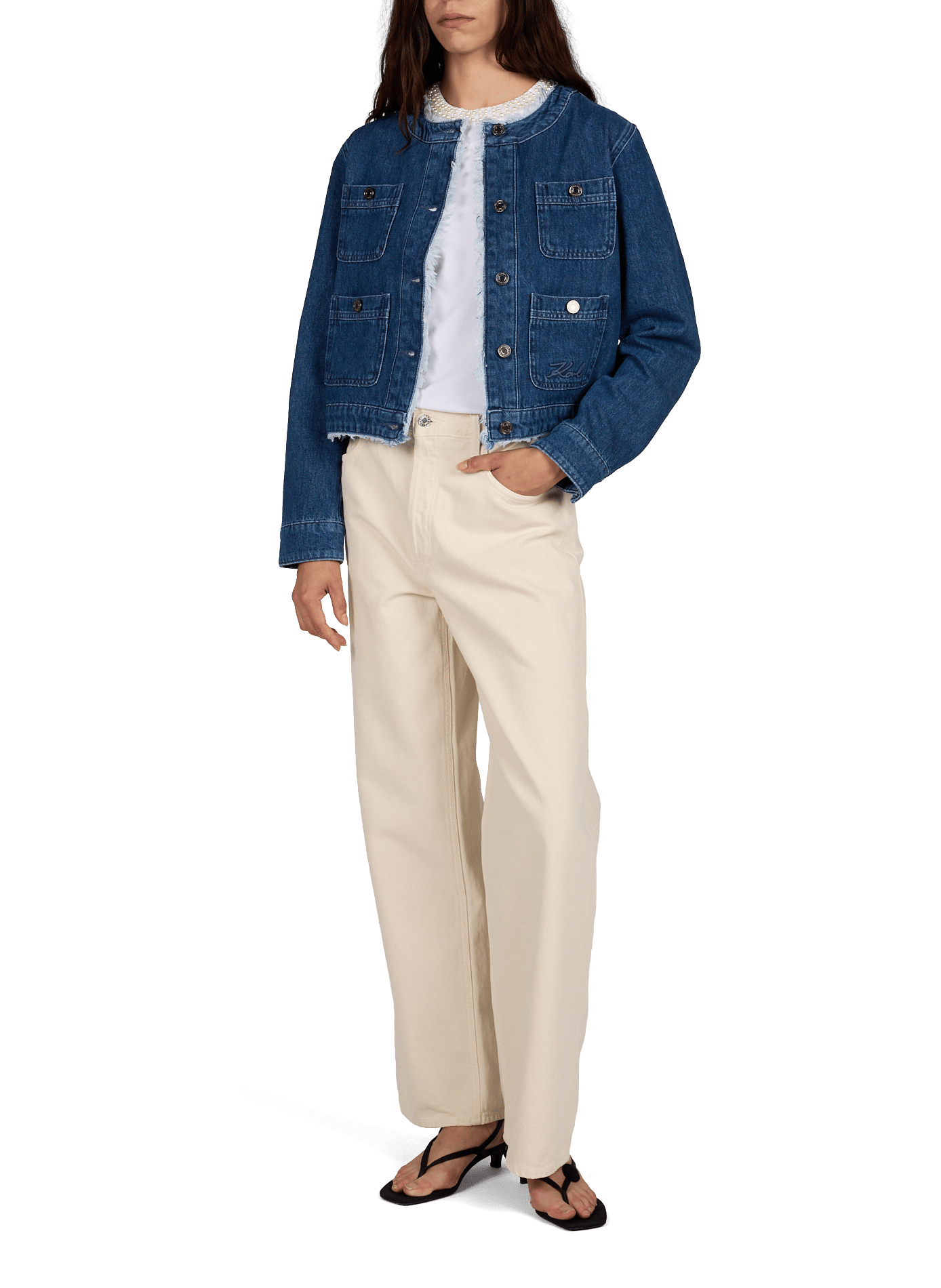 Veste col rond en denim KARL LAGERFELD Bleu