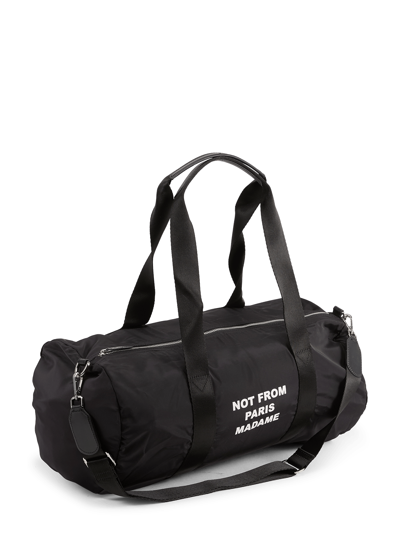 Solid color sports bag with slogan DROLE DE MONSIEUR Black