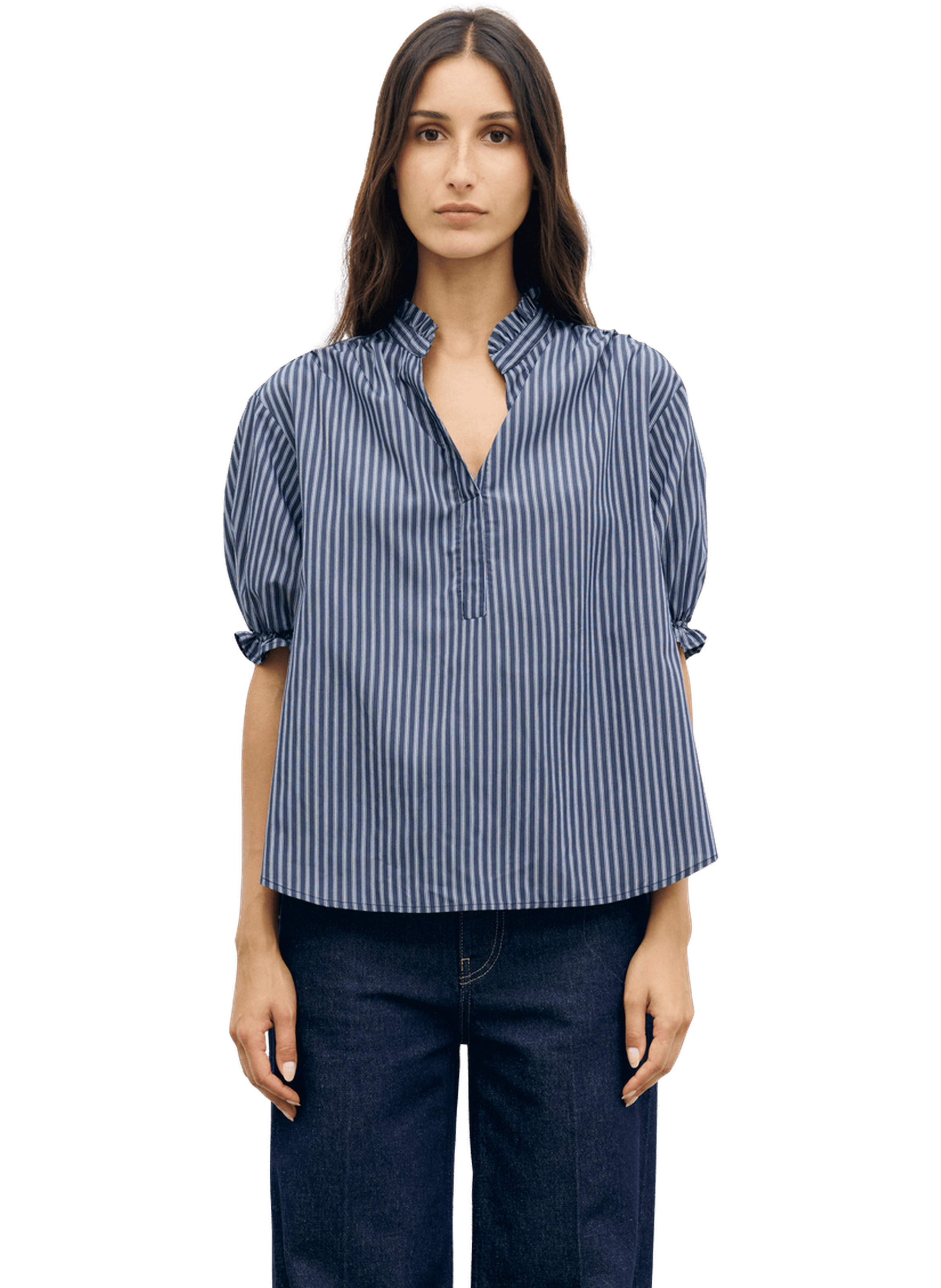 Blouse rayée à volants - louann GERARD DAREL Bleu