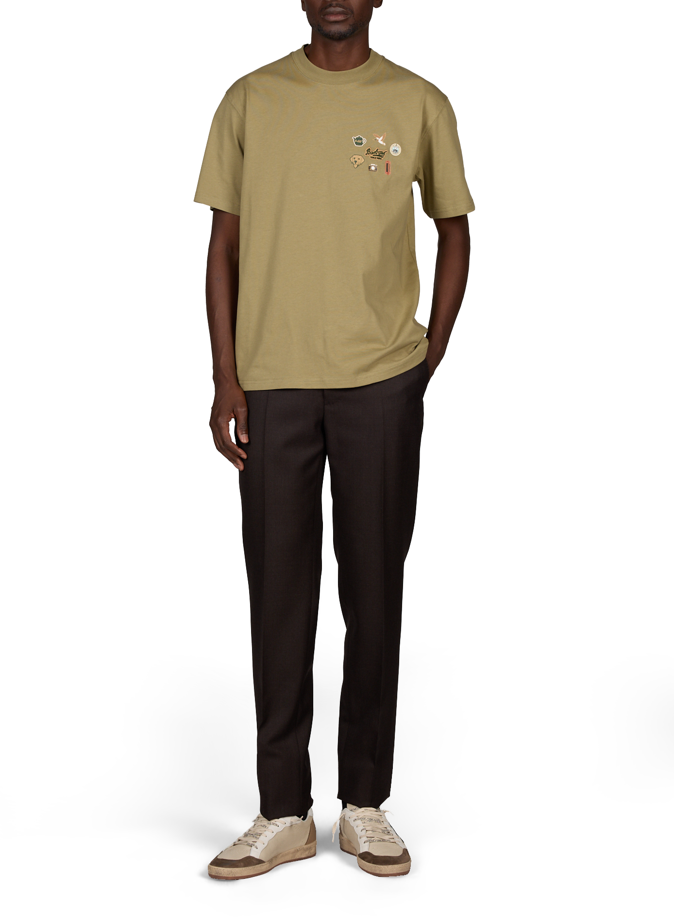T-shirt droit à patch en coton | Kaki BARBOUR Homme