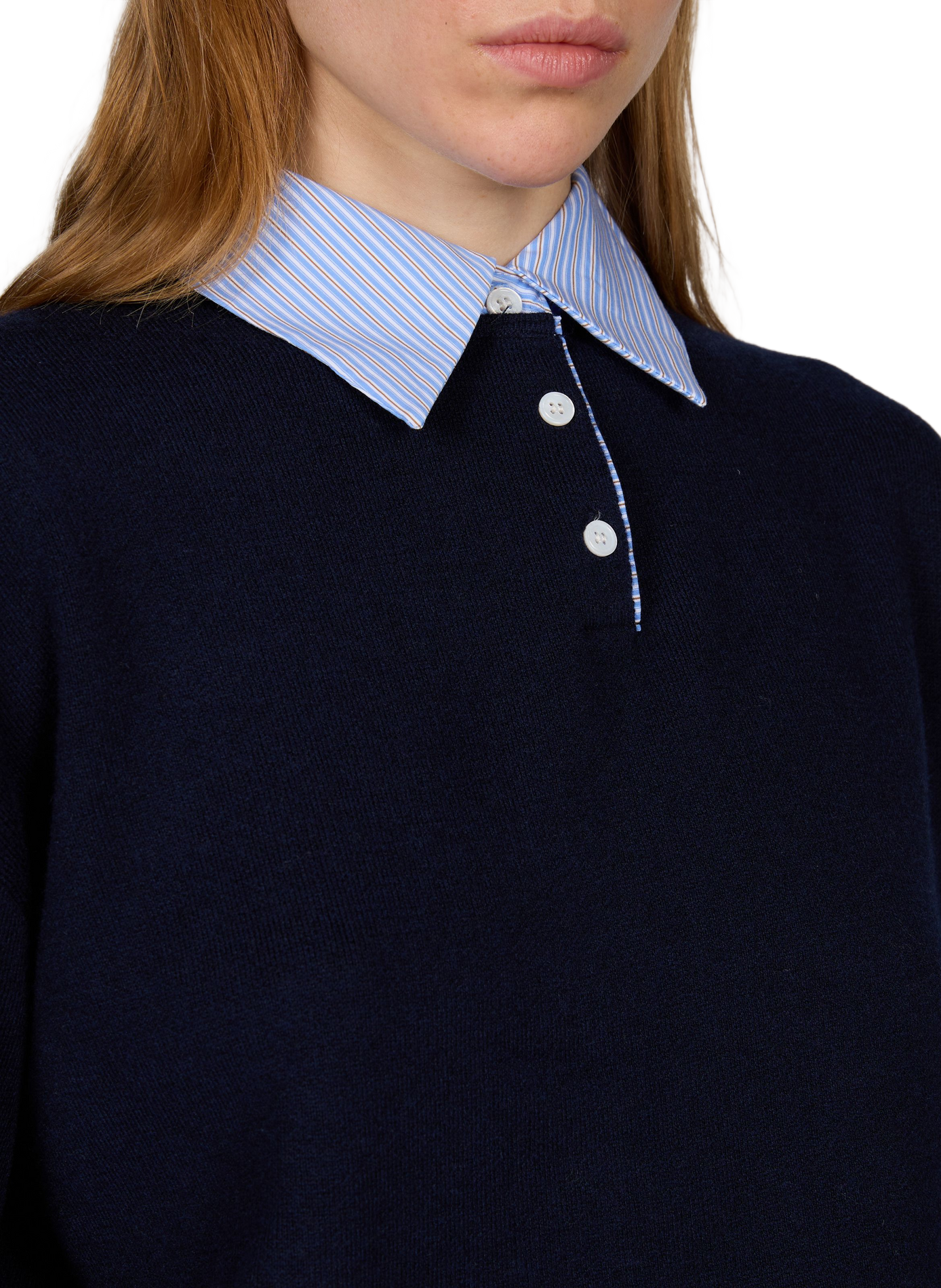Pull droit uni à col chemise rayé SUNCOO Bleu