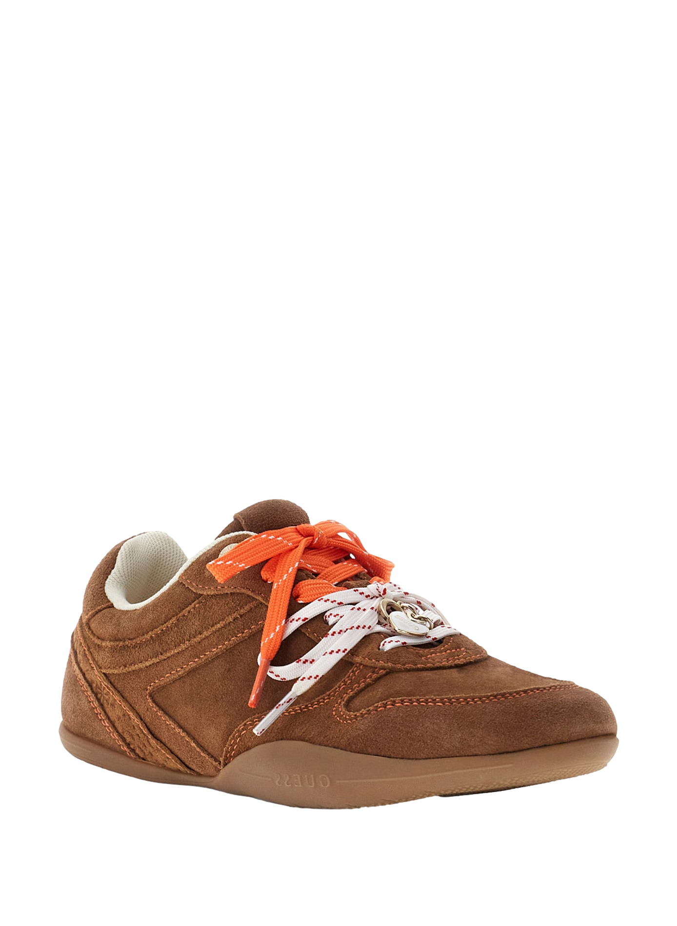Two-tone low-top lace-up sneakers in mixed leather GUESS Brown