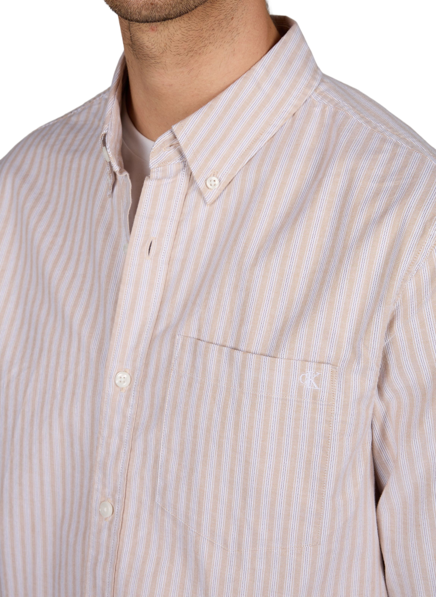Camisa recta de algodón mezclado CALVIN KLEIN Beige
